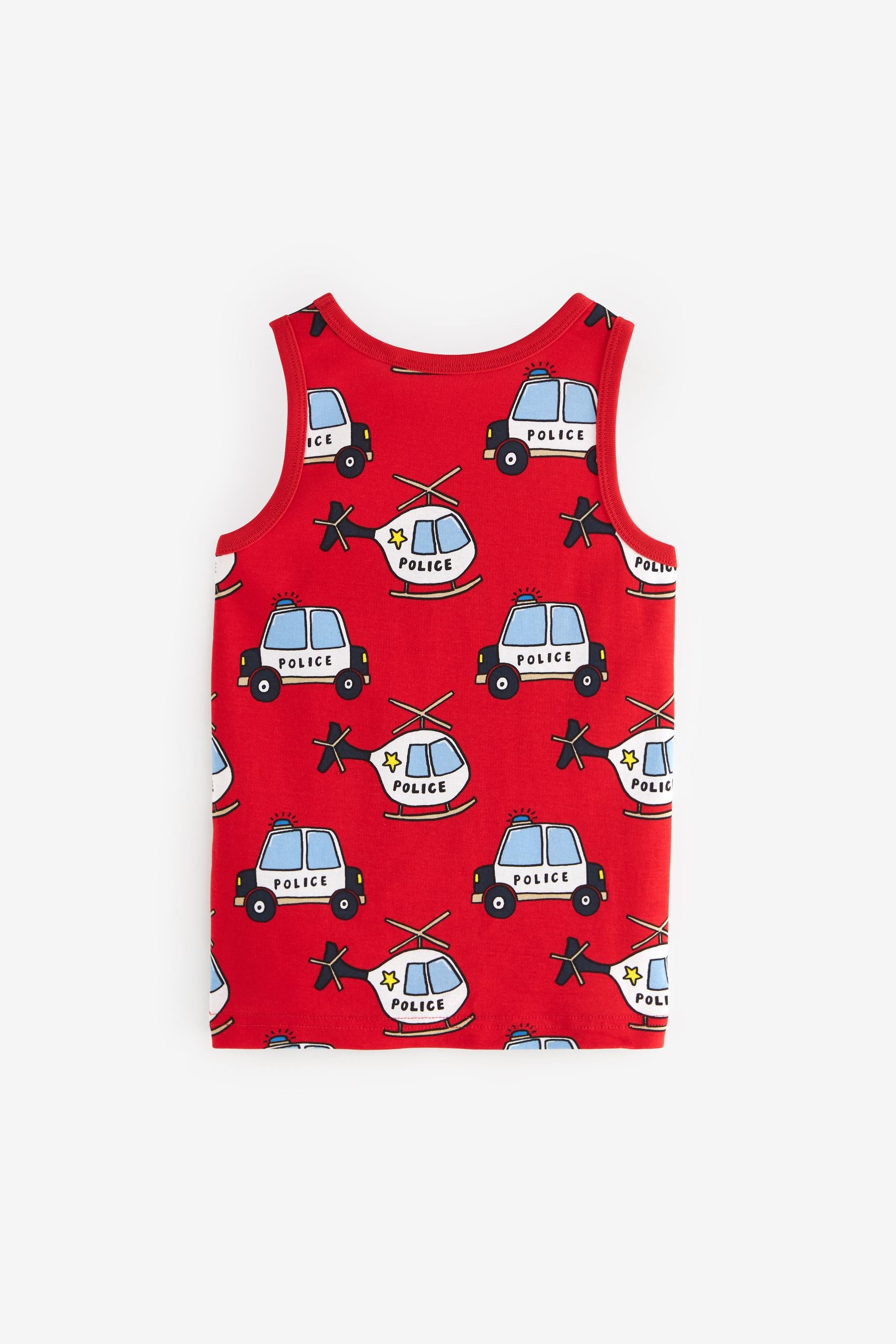 Emergency Vehicle Print 100% Cotton Printed Vests 3 Pack (1.5-8yrs)