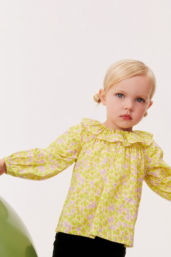 Lime Green Printed Cotton Ruffle Blouse (3mths-7yrs)