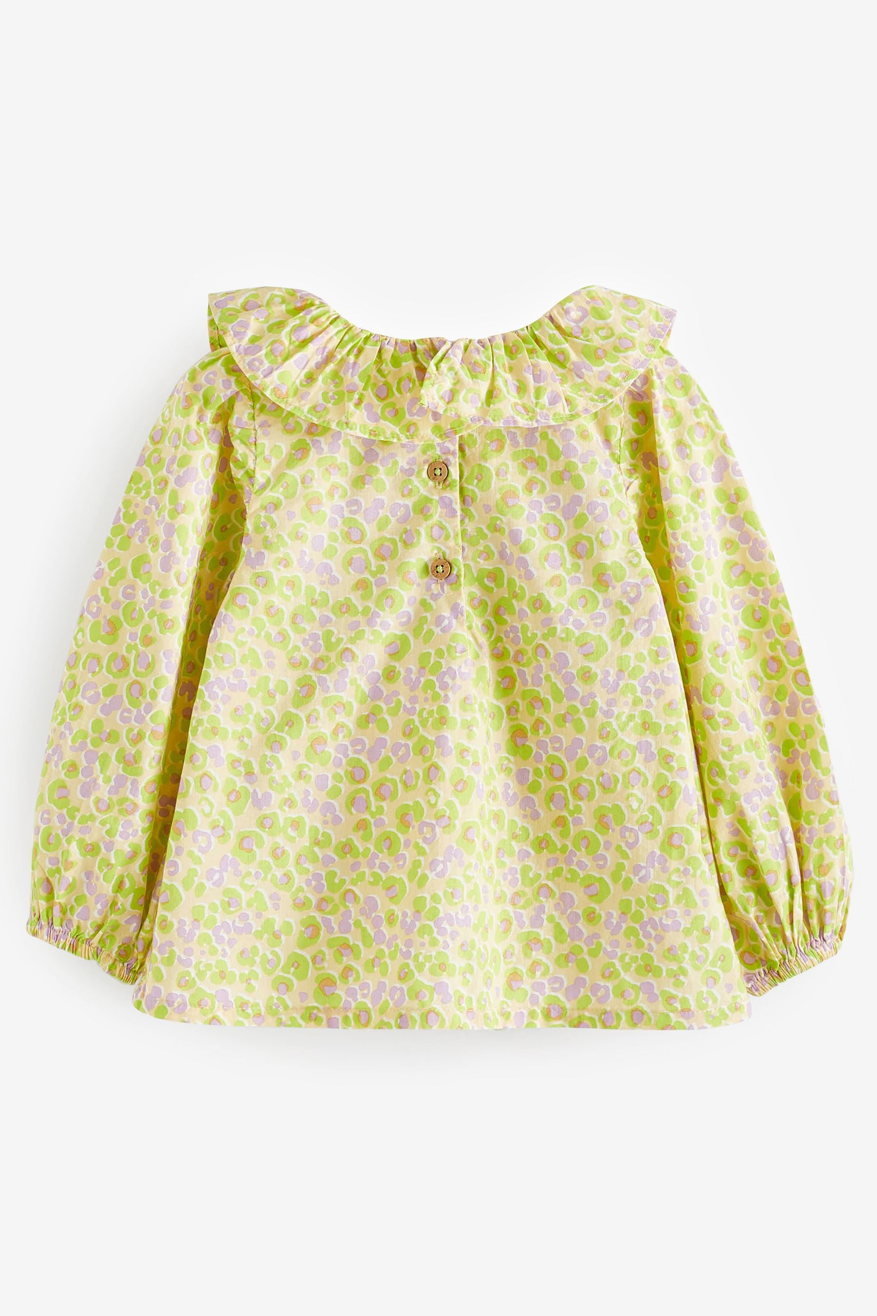 Lime Green Printed Cotton Ruffle Blouse (3mths-7yrs)