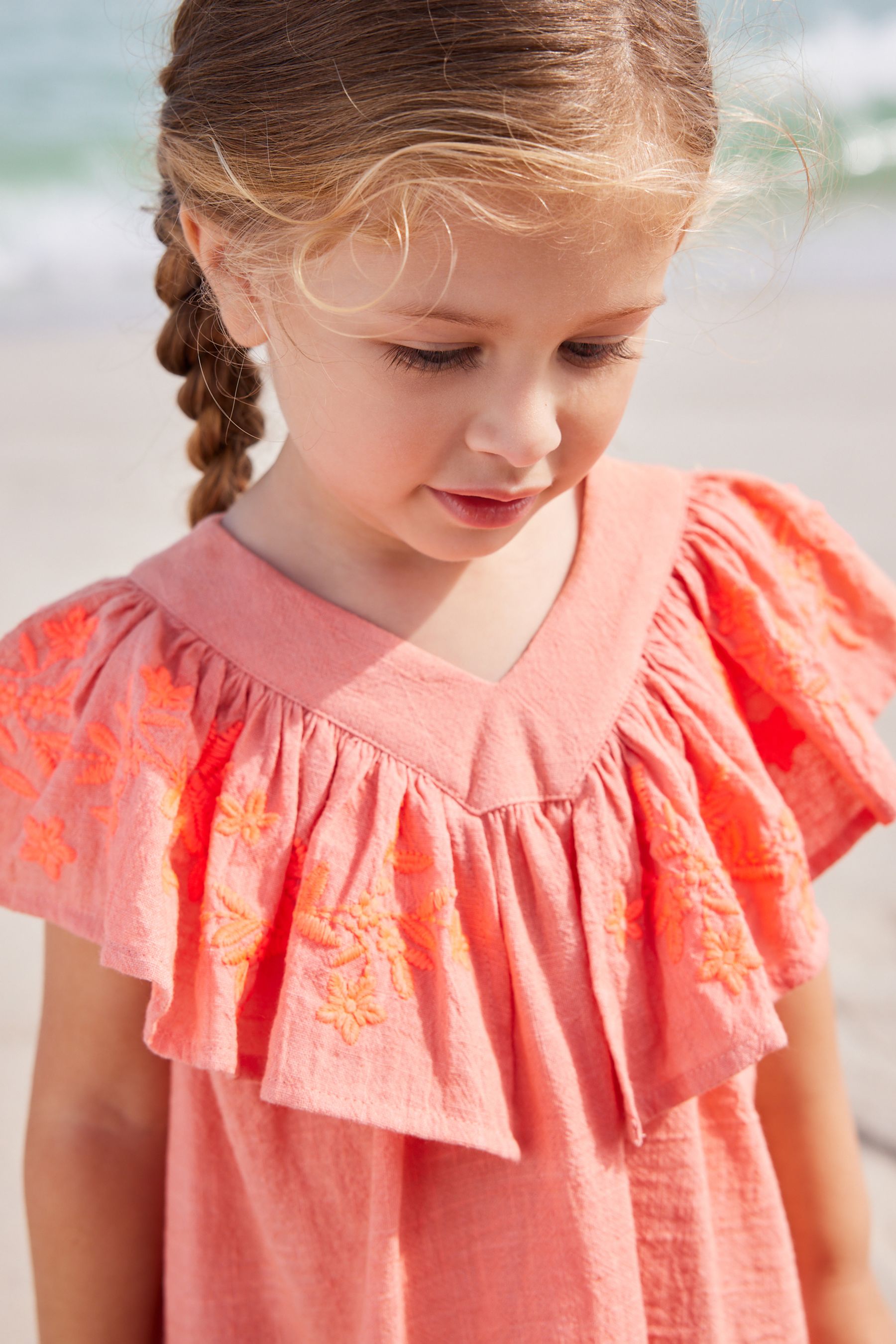 Coral Pink Embroidered Beach Dress (3mths-8yrs)