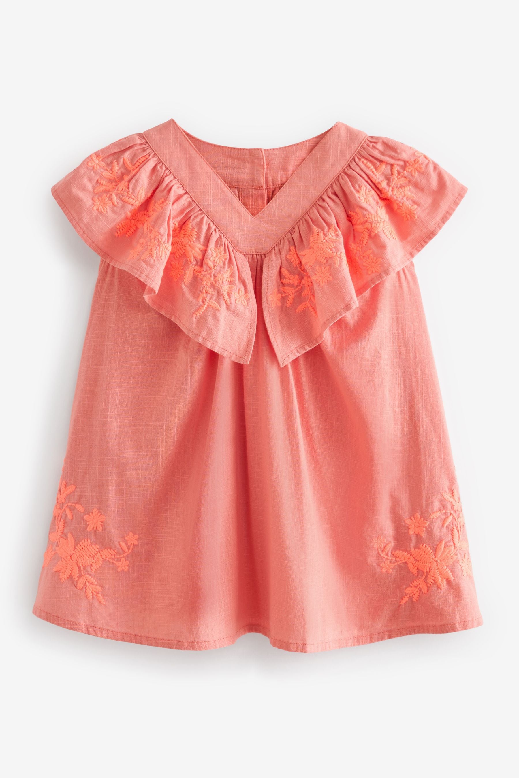 Coral Pink Embroidered Beach Dress (3mths-8yrs)