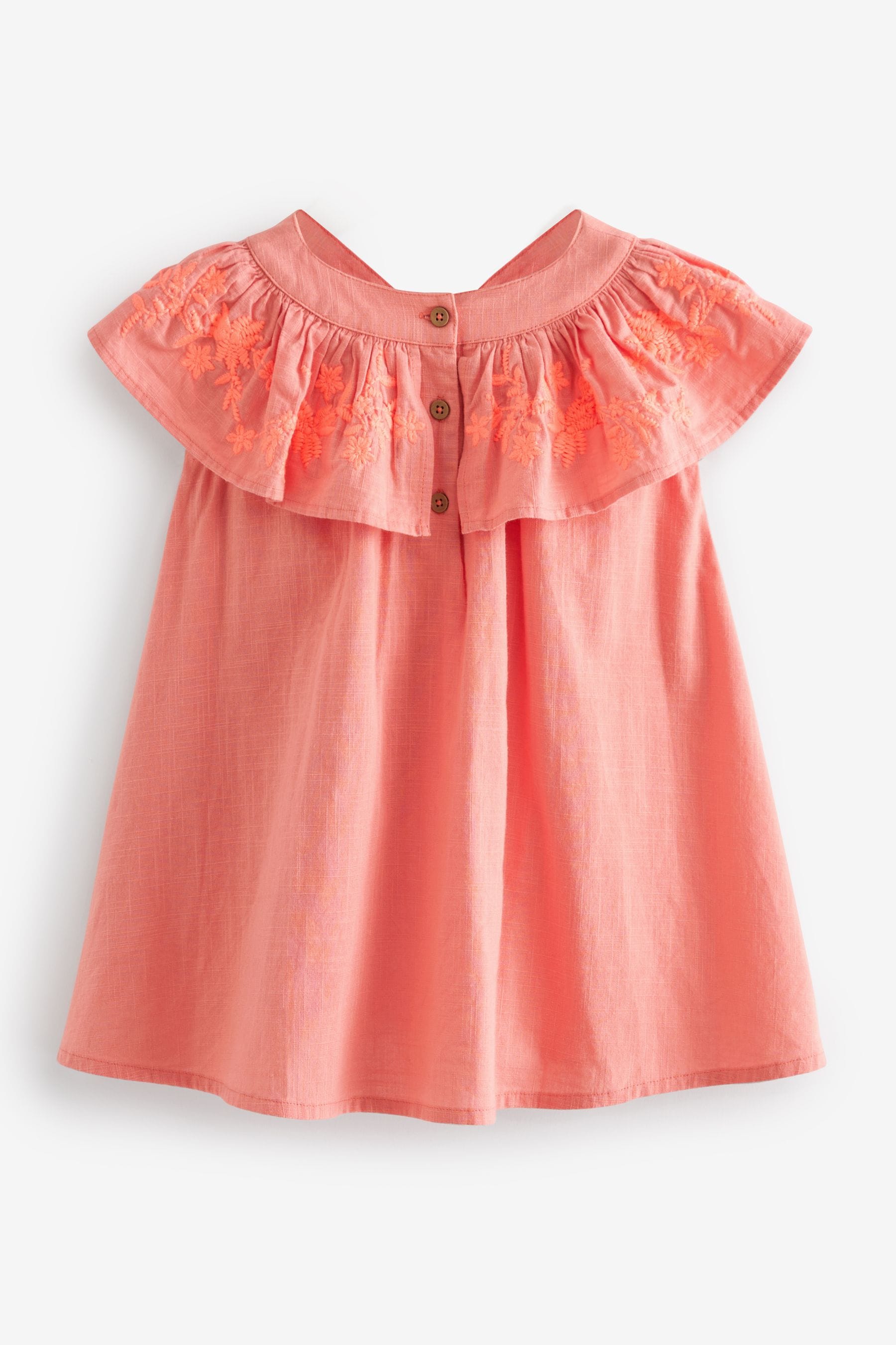 Coral Pink Embroidered Beach Dress (3mths-8yrs)