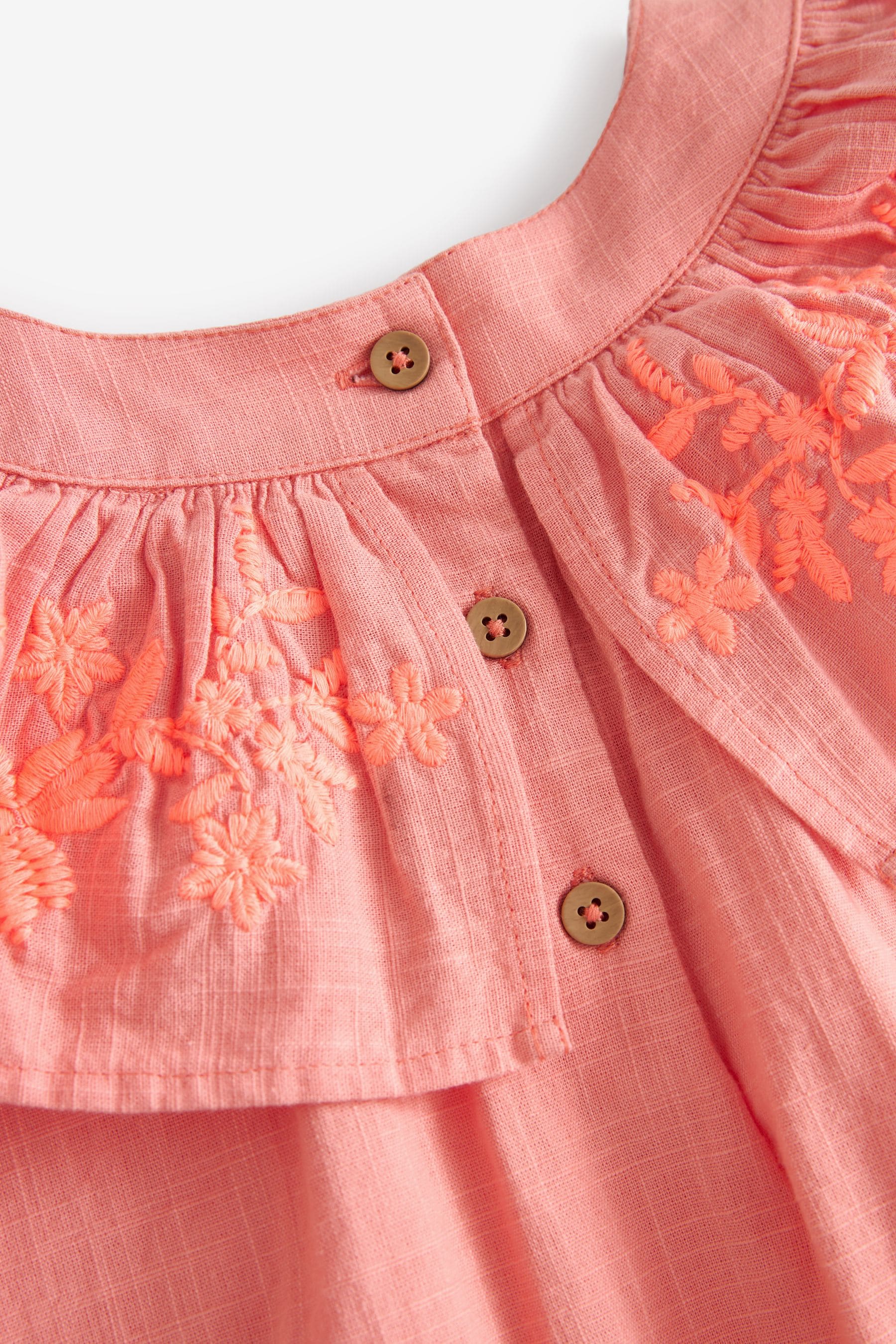 Coral Pink Embroidered Beach Dress (3mths-8yrs)