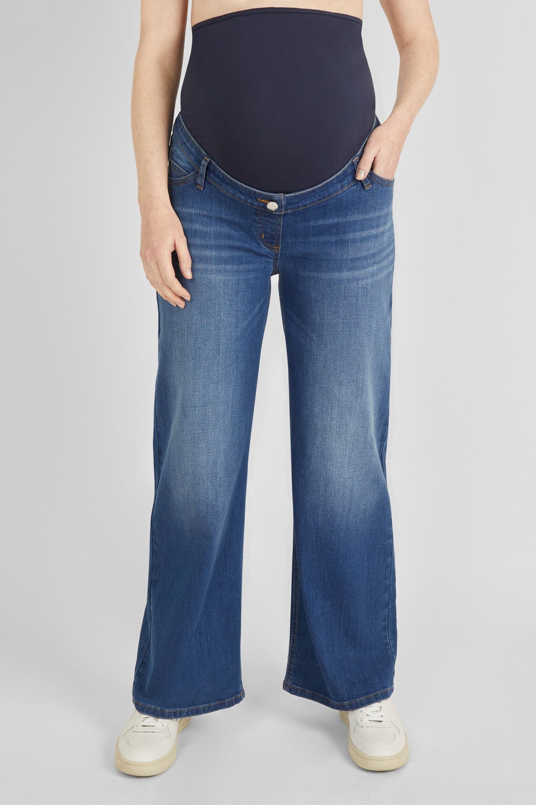 Mid Wash JoJo Maman Bébé Wide Leg Maternity Jeans