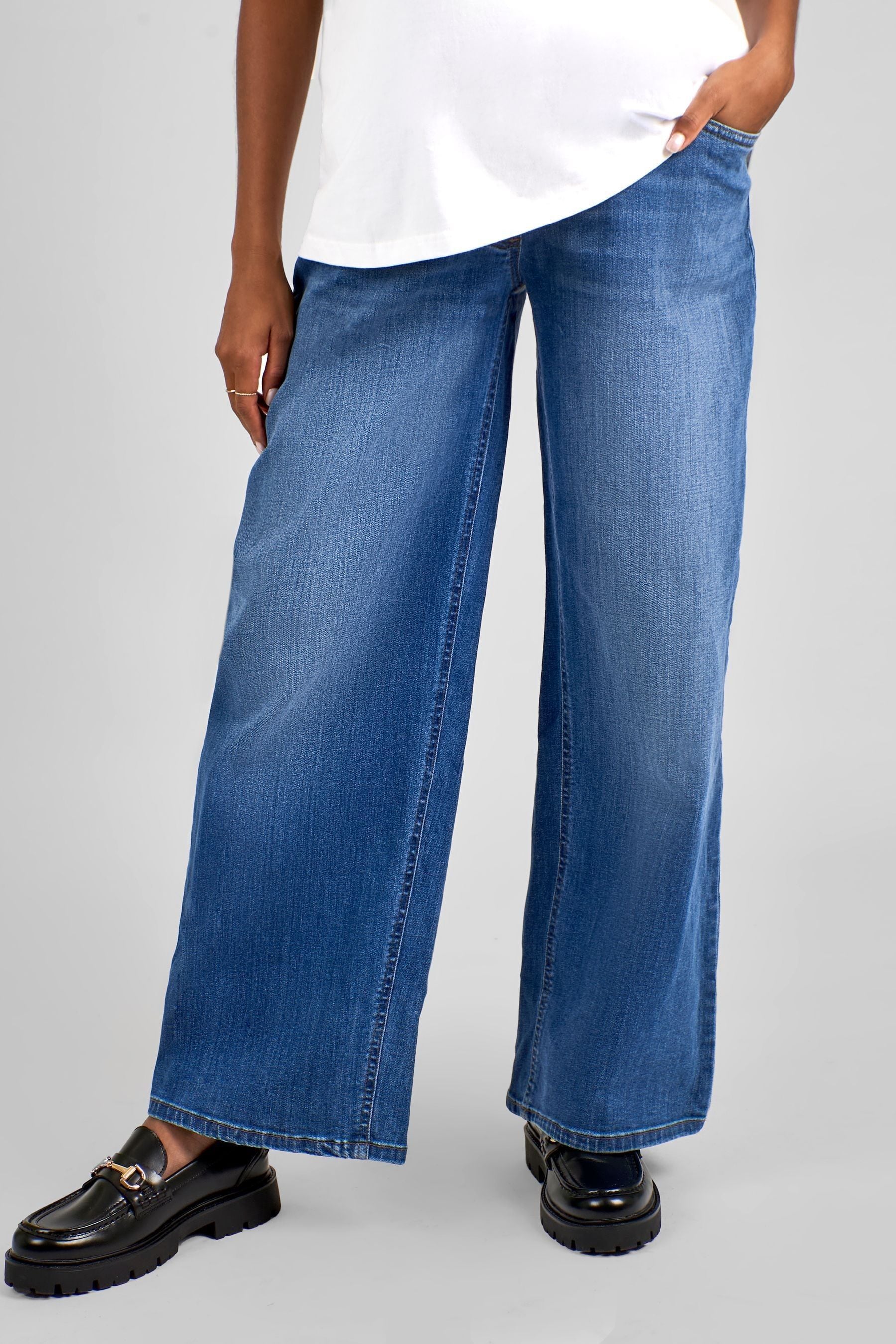 JoJo Maman Bébé Mid Wash Blue Wide Leg Maternity Denim Jeans