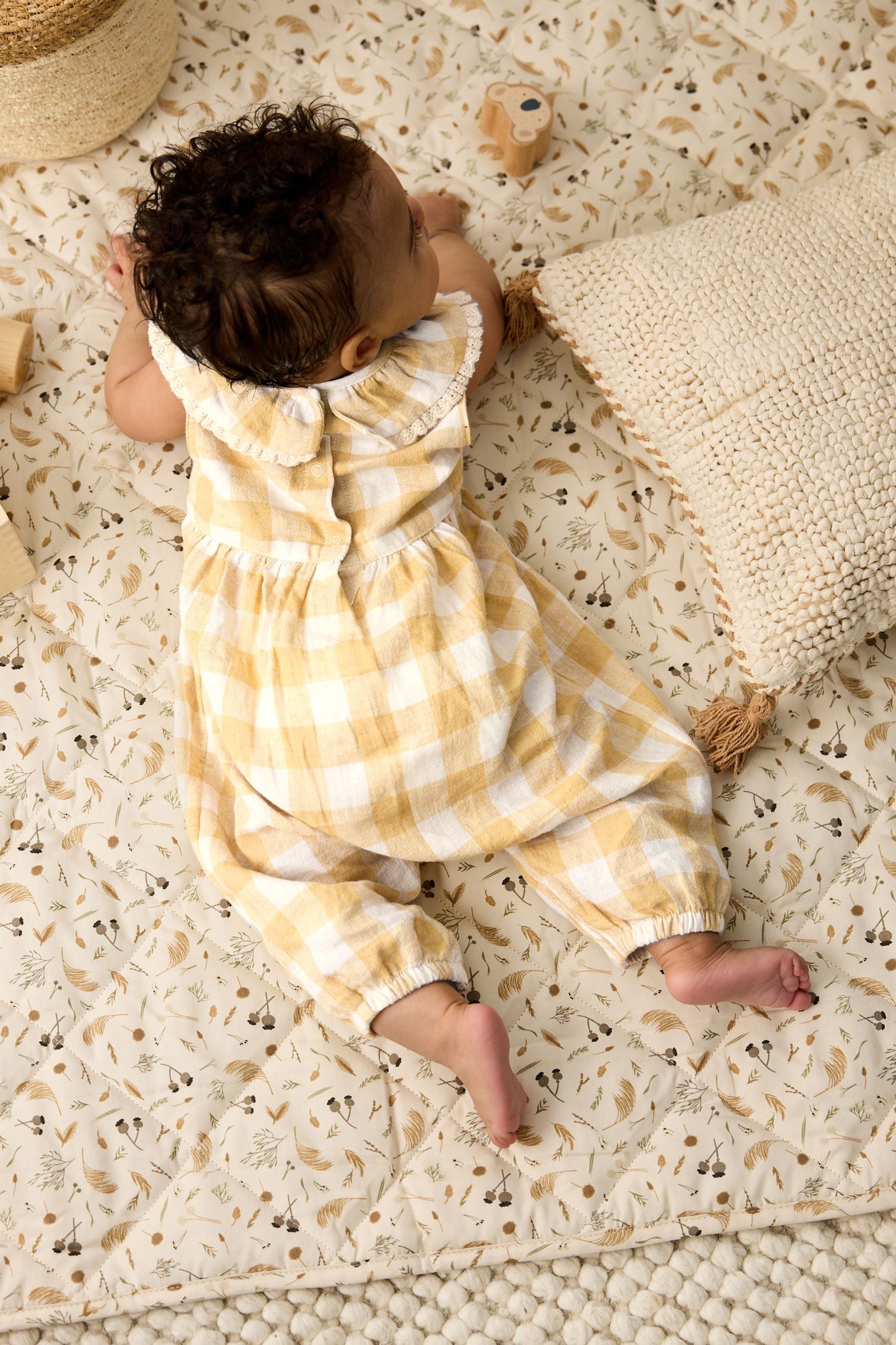 Ochre Yellow Gingham Collared Baby Woven Jumpsuit (0mths-2yrs)