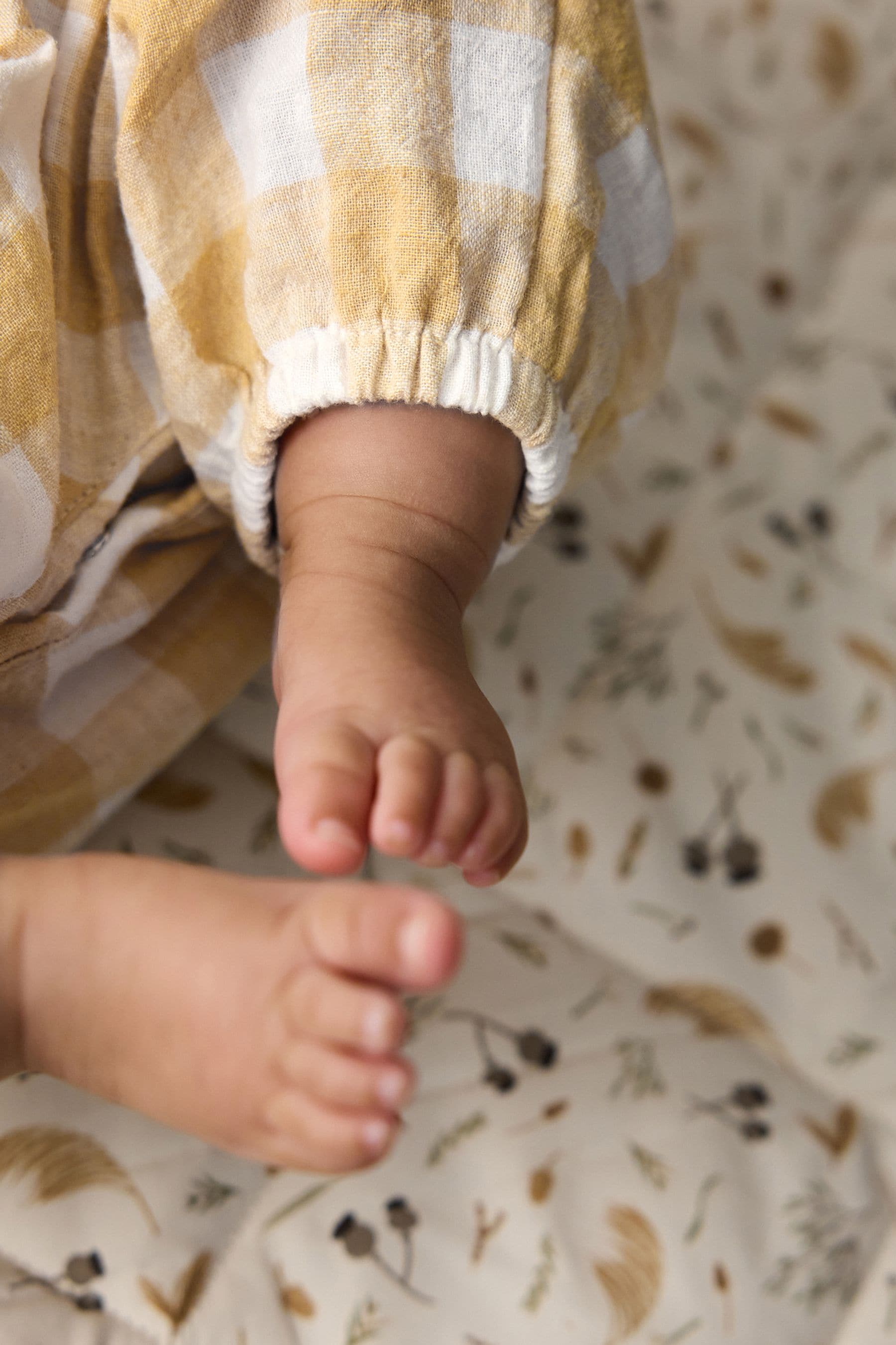 Ochre Yellow Gingham Collared Baby Woven Jumpsuit (0mths-2yrs)