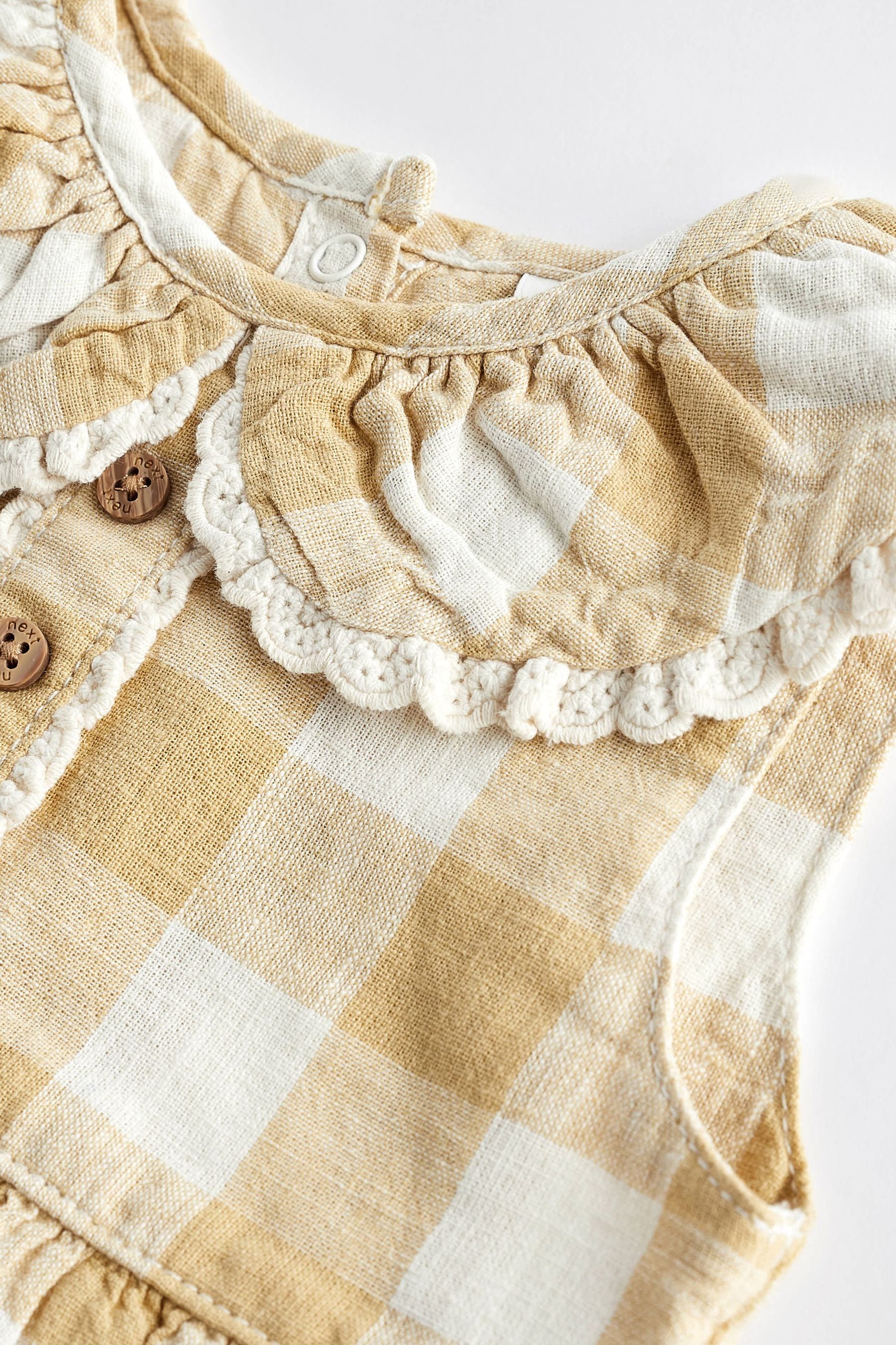 Ochre Yellow Gingham Collared Baby Woven Jumpsuit (0mths-2yrs)