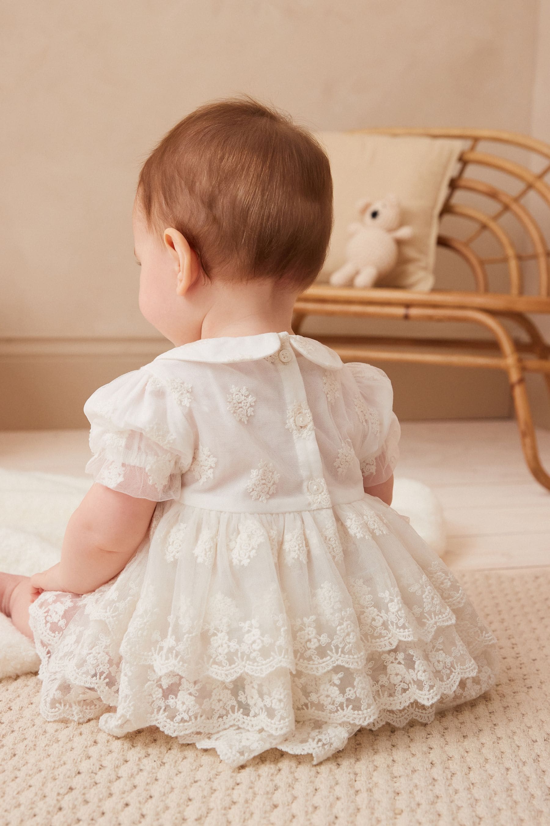 Ivory White Christening Baby Bloomer Romper (0mths-2yrs)