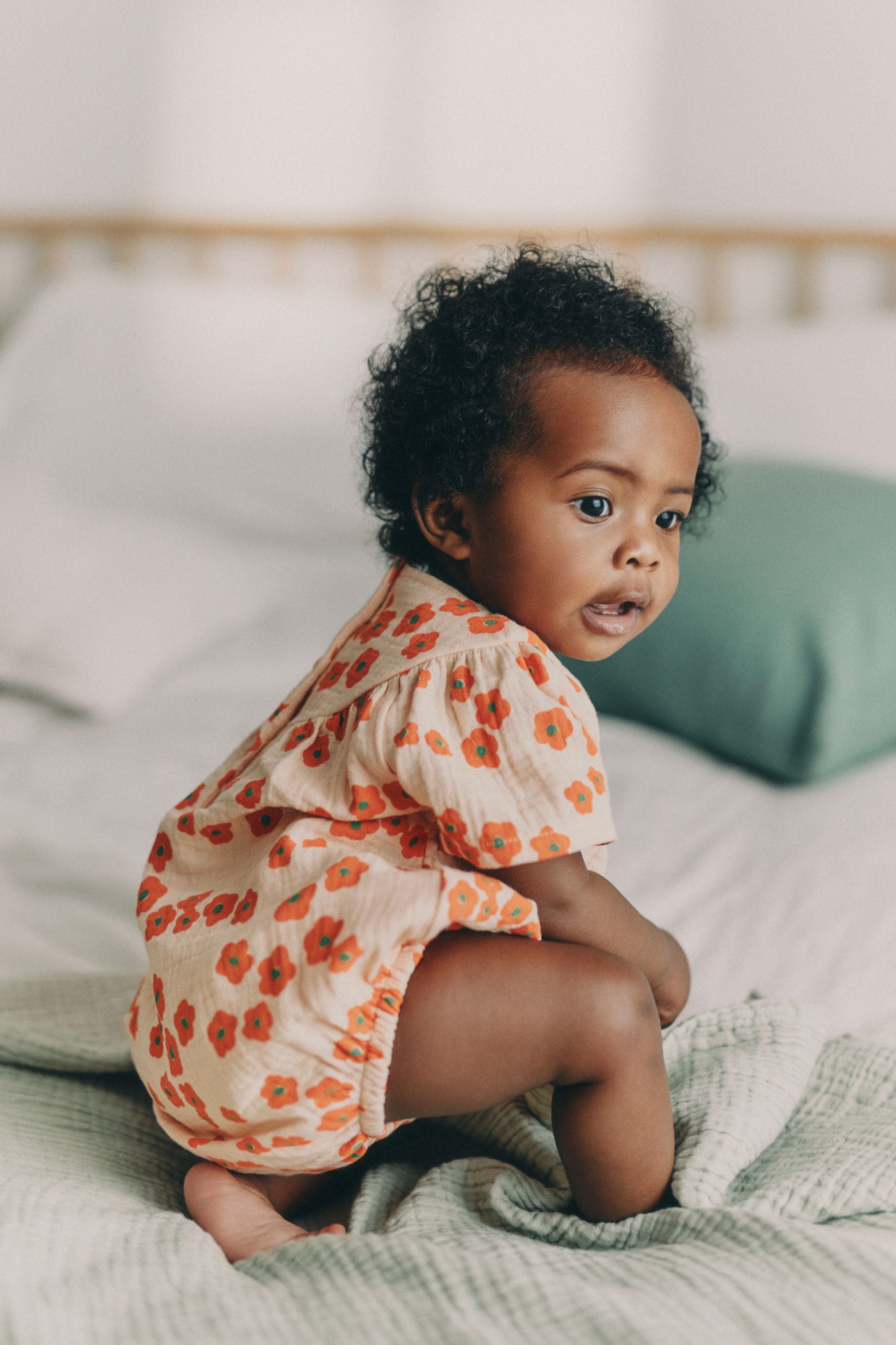 Apricot Orange Floral Baby Bloomer Romper (0mths-3yrs)