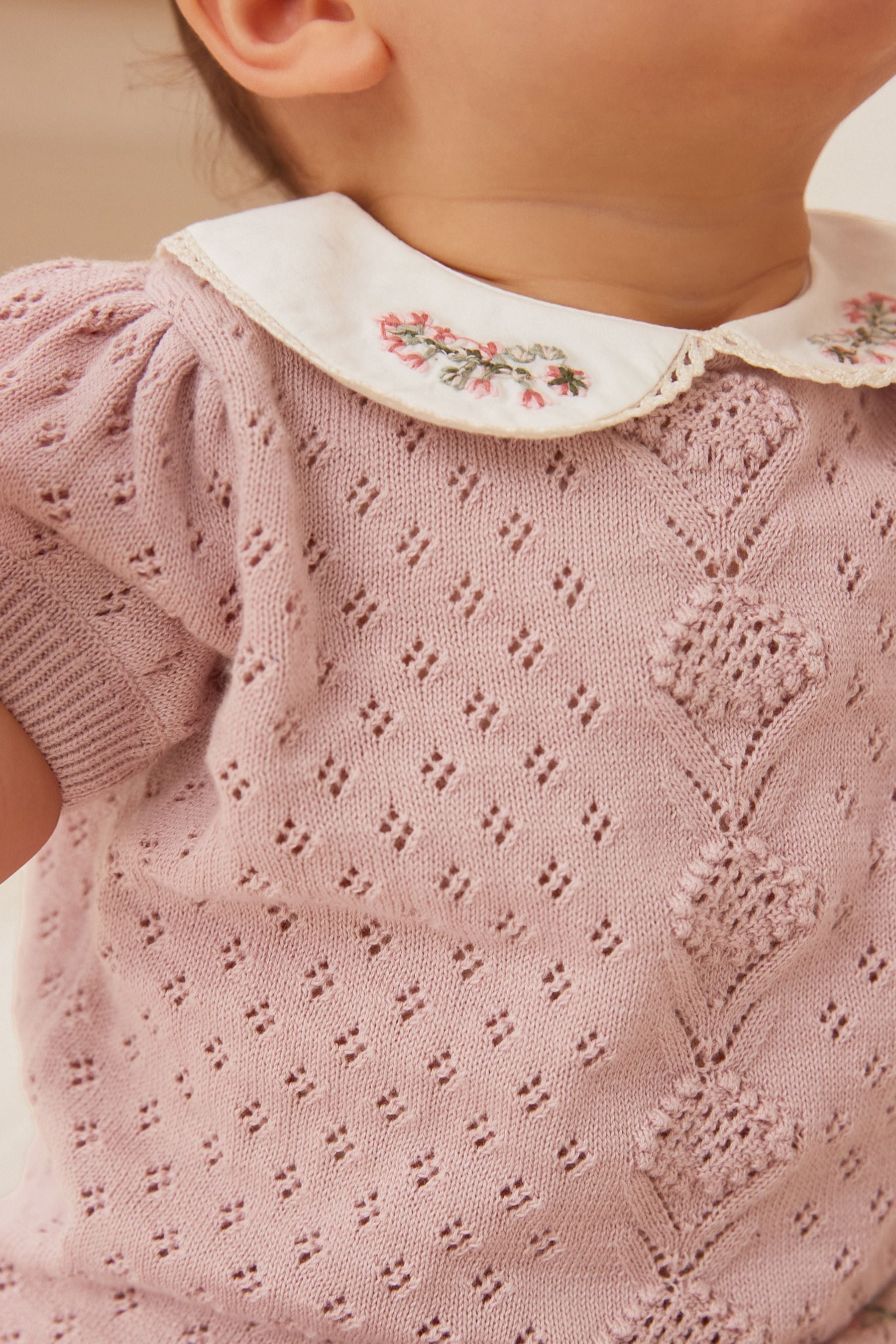 Pink Embroidered Knitted Baby 2 Piece Set (0mths-2yrs)