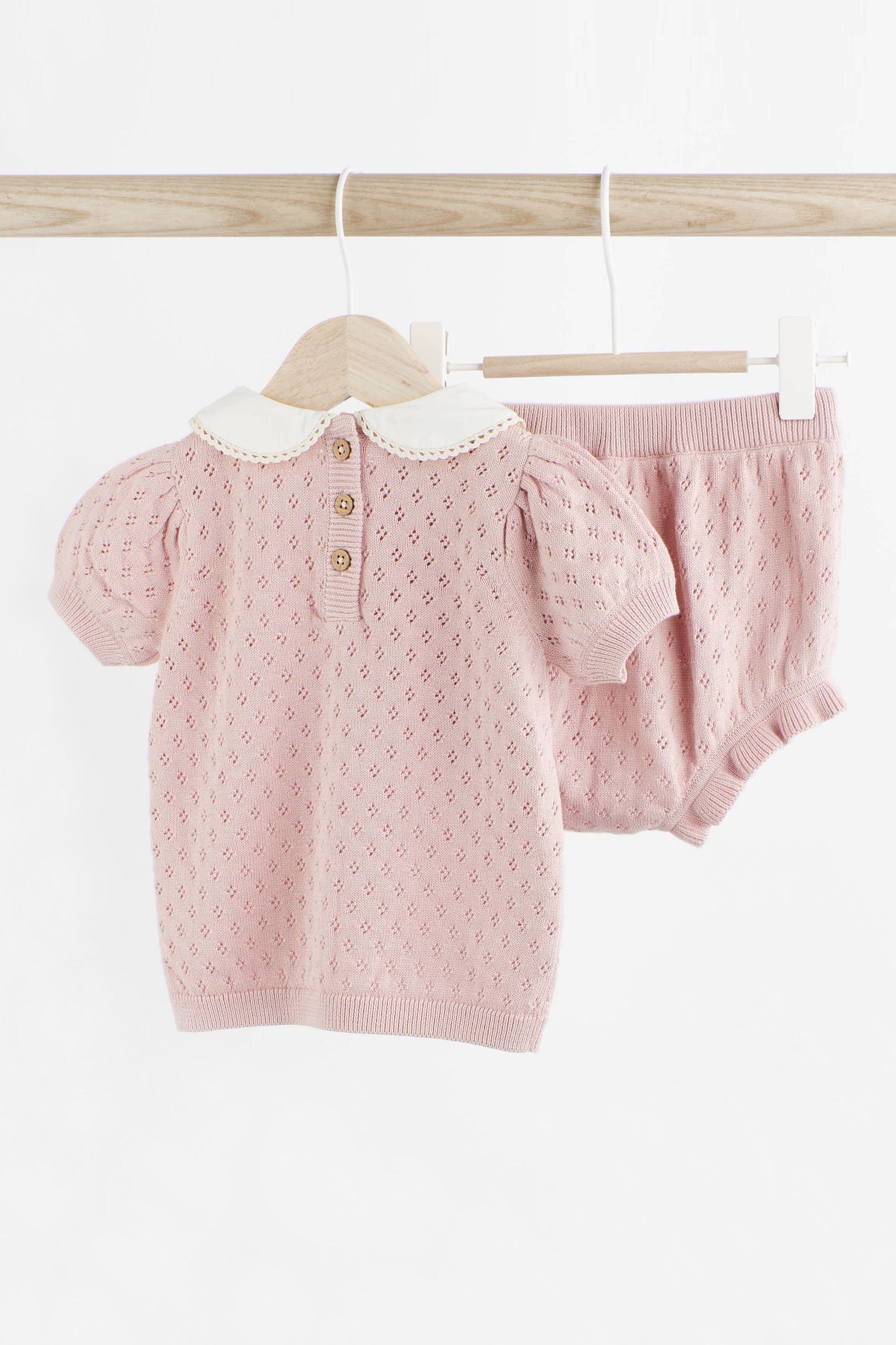 Pink Embroidered Knitted Baby 2 Piece Set (0mths-2yrs)