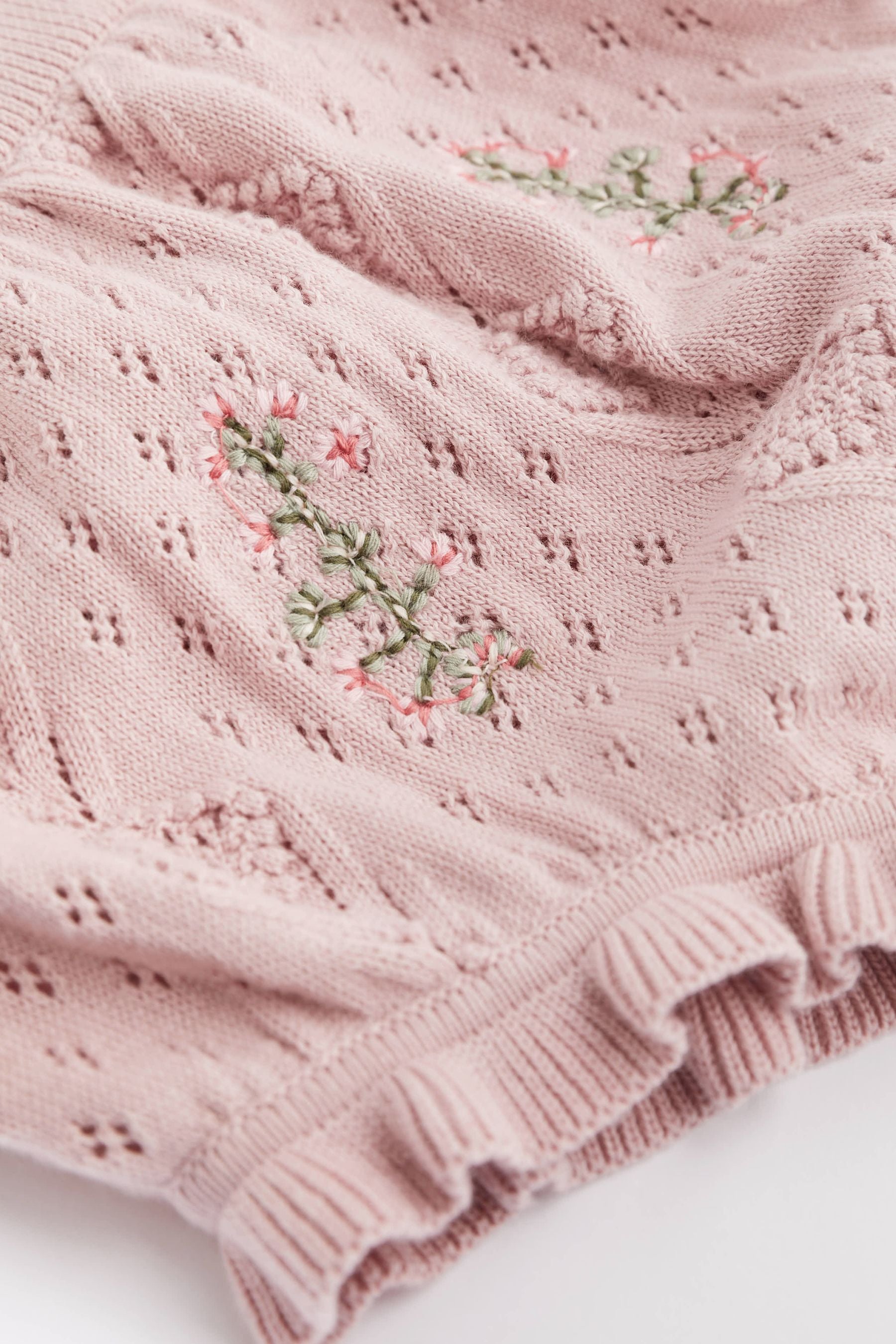 Pink Embroidered Knitted Baby 2 Piece Set (0mths-2yrs)