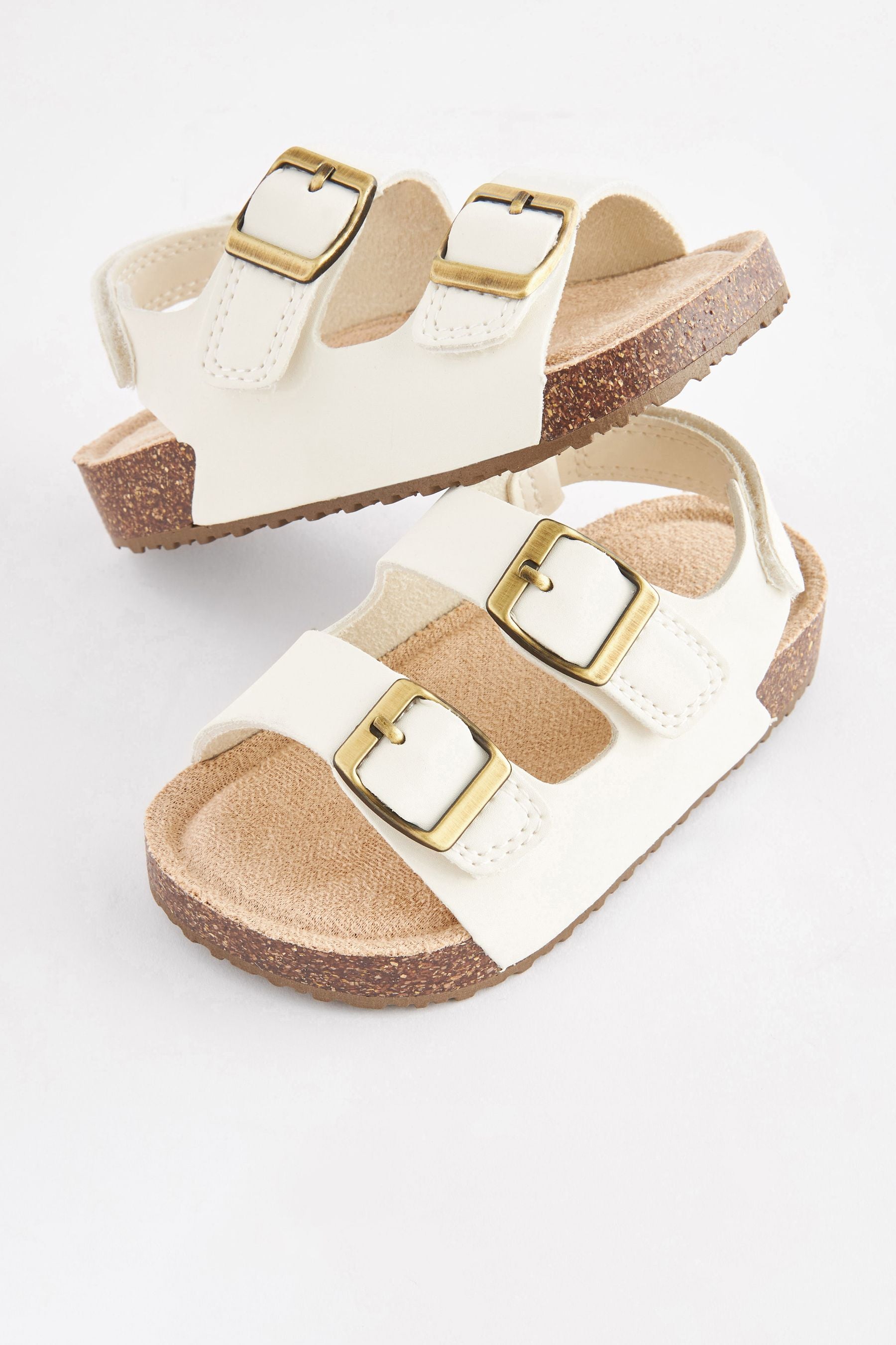 White Corkbed Two Strap Sandals