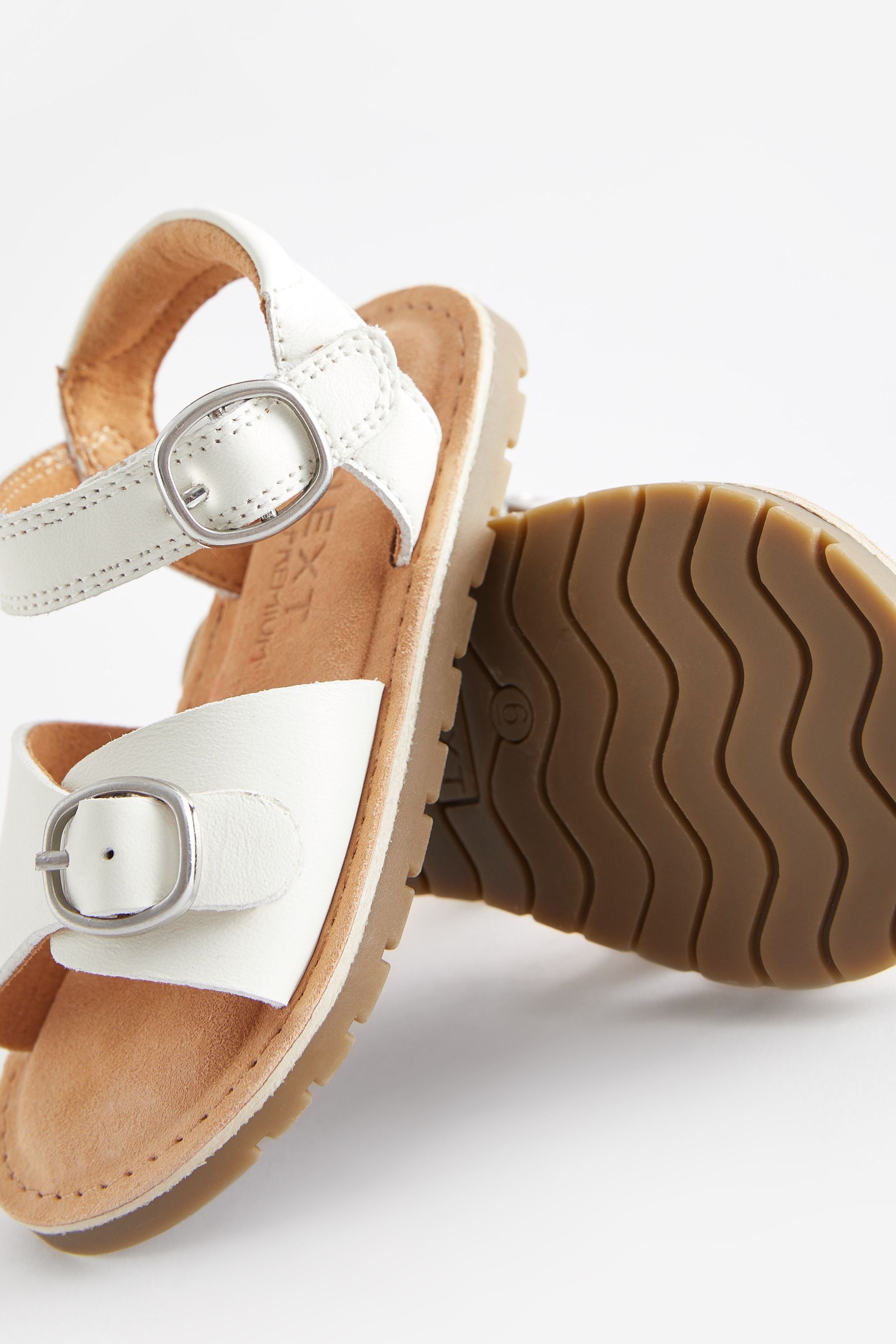 White Standard Fit (F) Leather Buckle Sandals