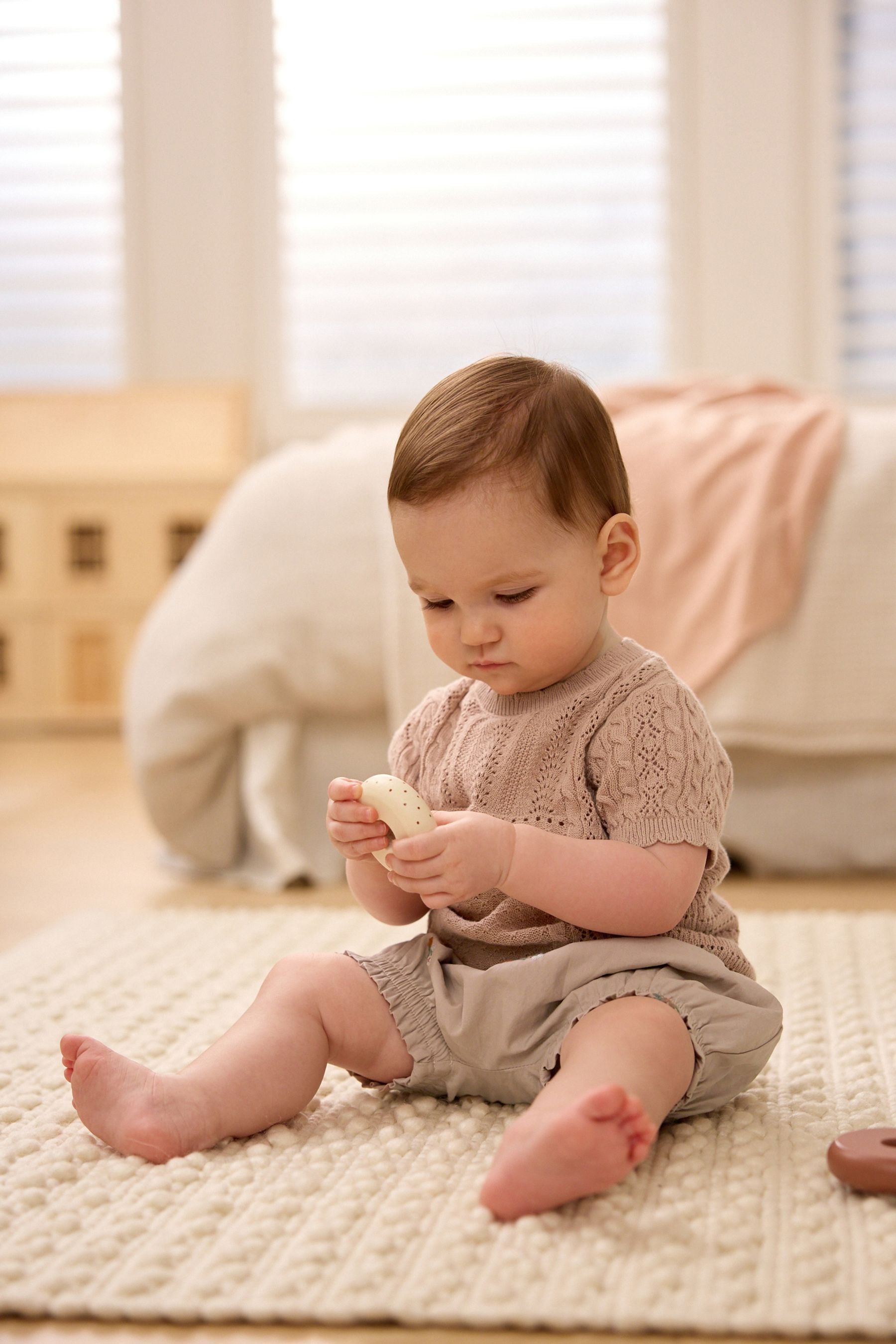 Rust Brown/Pink Baby Knitted Top and Woven Shorts Set (0mths-2yrs)