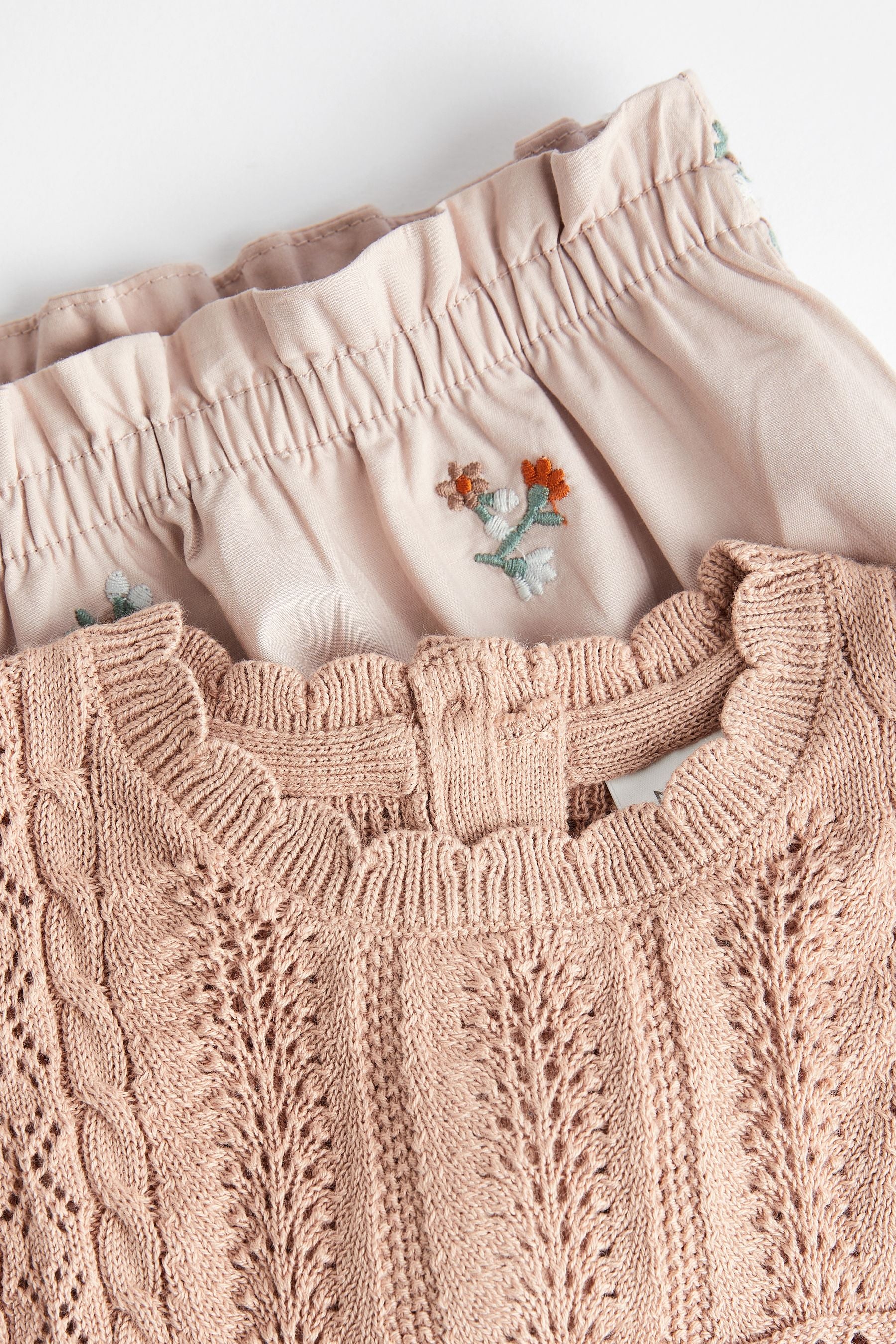 Rust Brown/Pink Baby Knitted Top and Woven Shorts Set (0mths-2yrs)