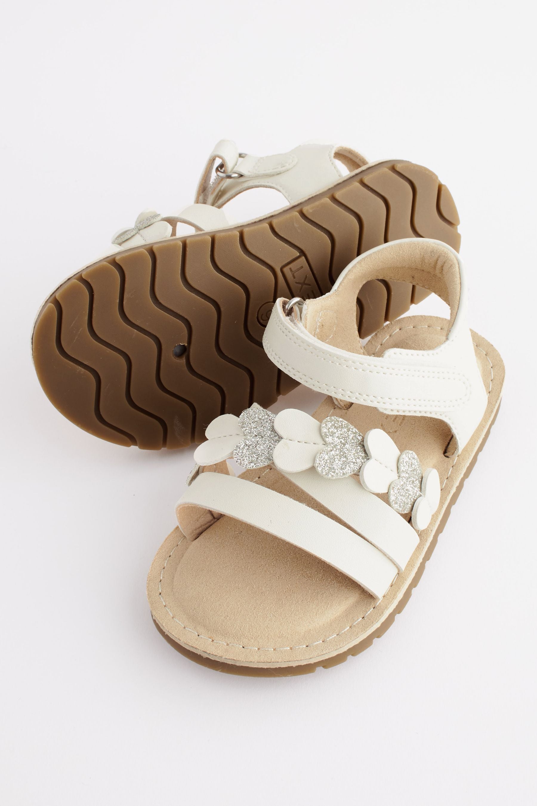 White Standard Fit (F) Touch Fastening Corkbed Sandals