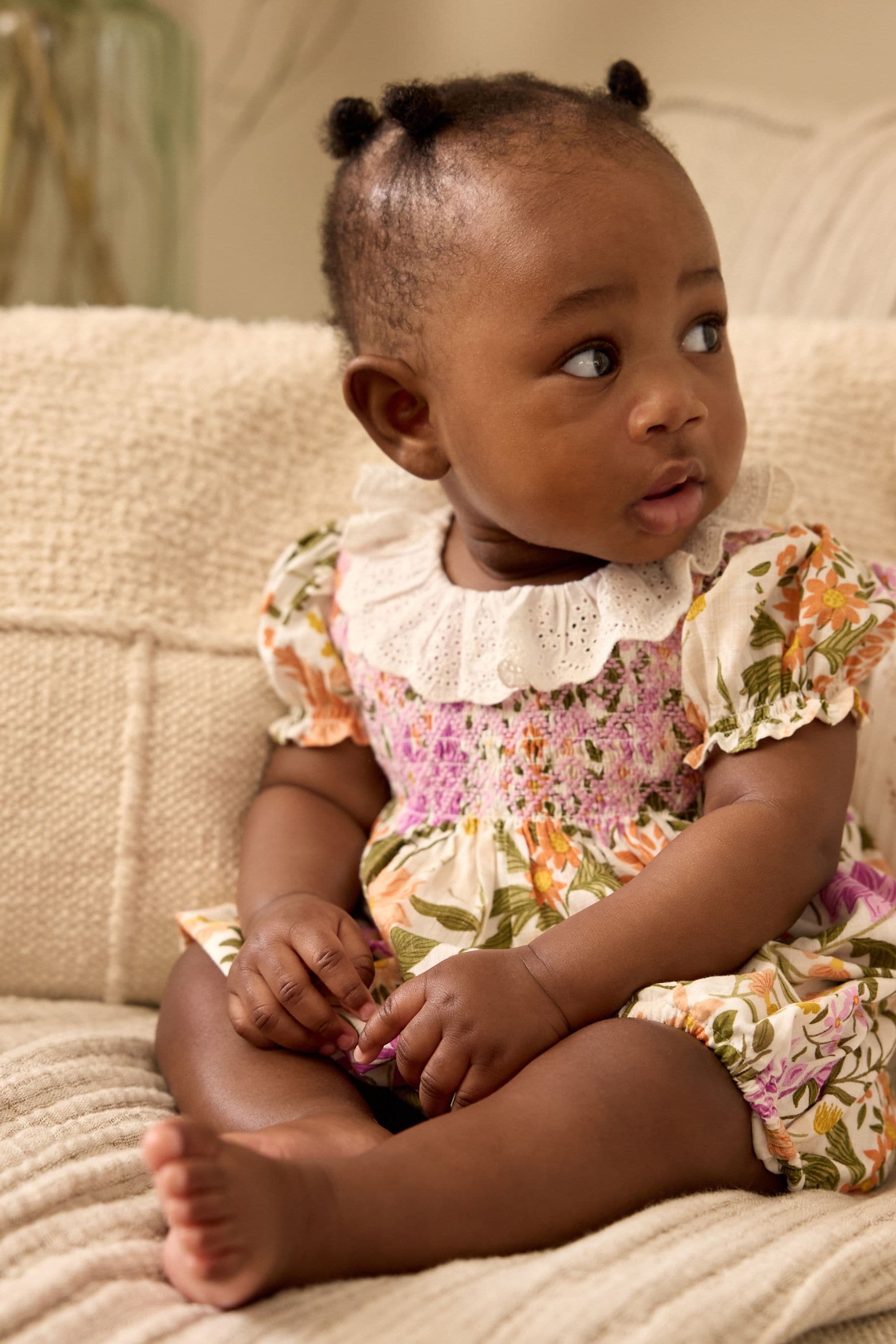 Orange/ Purple Floral Baby Collared Bloomer Romper (0mths-2yrs)