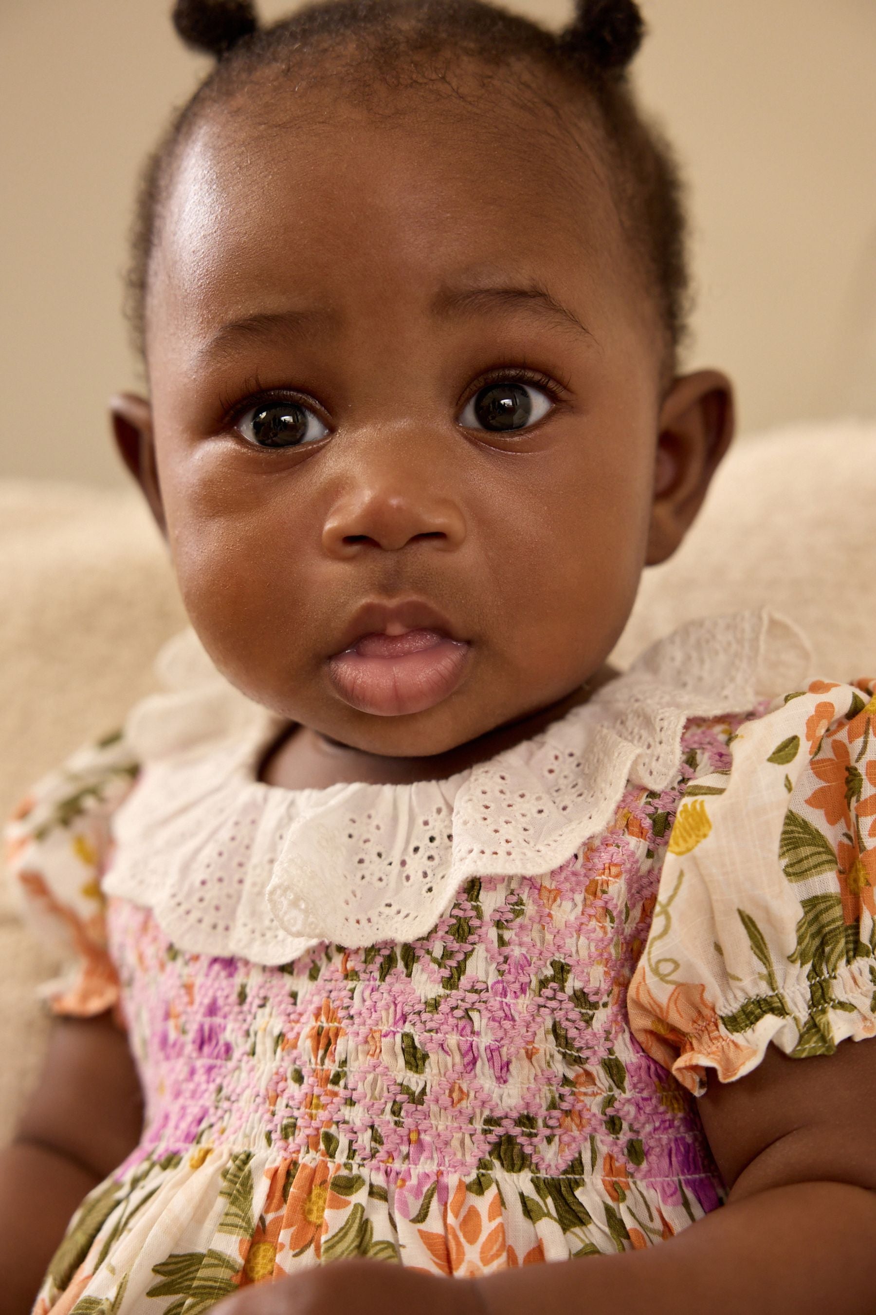 Orange/ Purple Floral Baby Collared Bloomer Romper (0mths-2yrs)