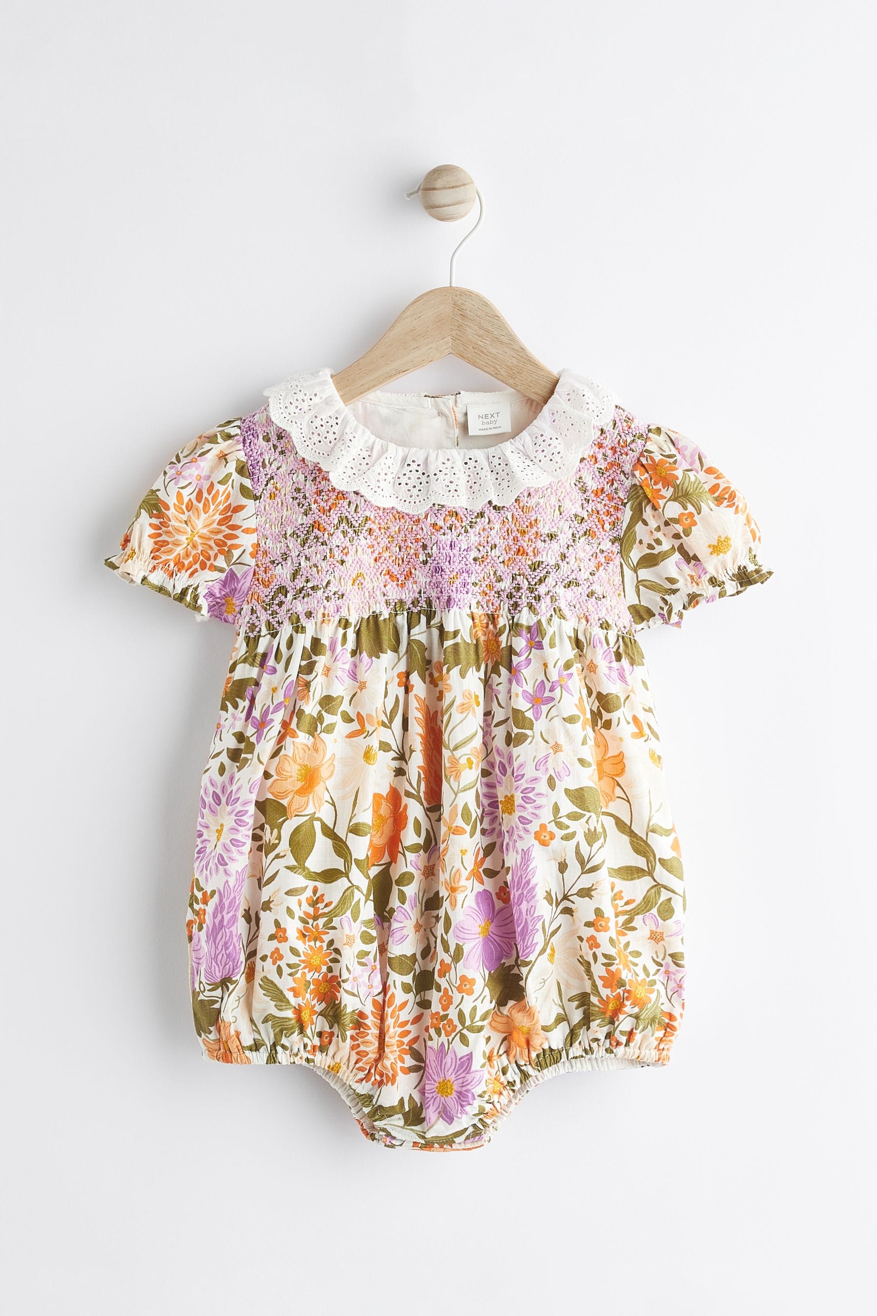 Orange/ Purple Floral Baby Collared Bloomer Romper (0mths-2yrs)