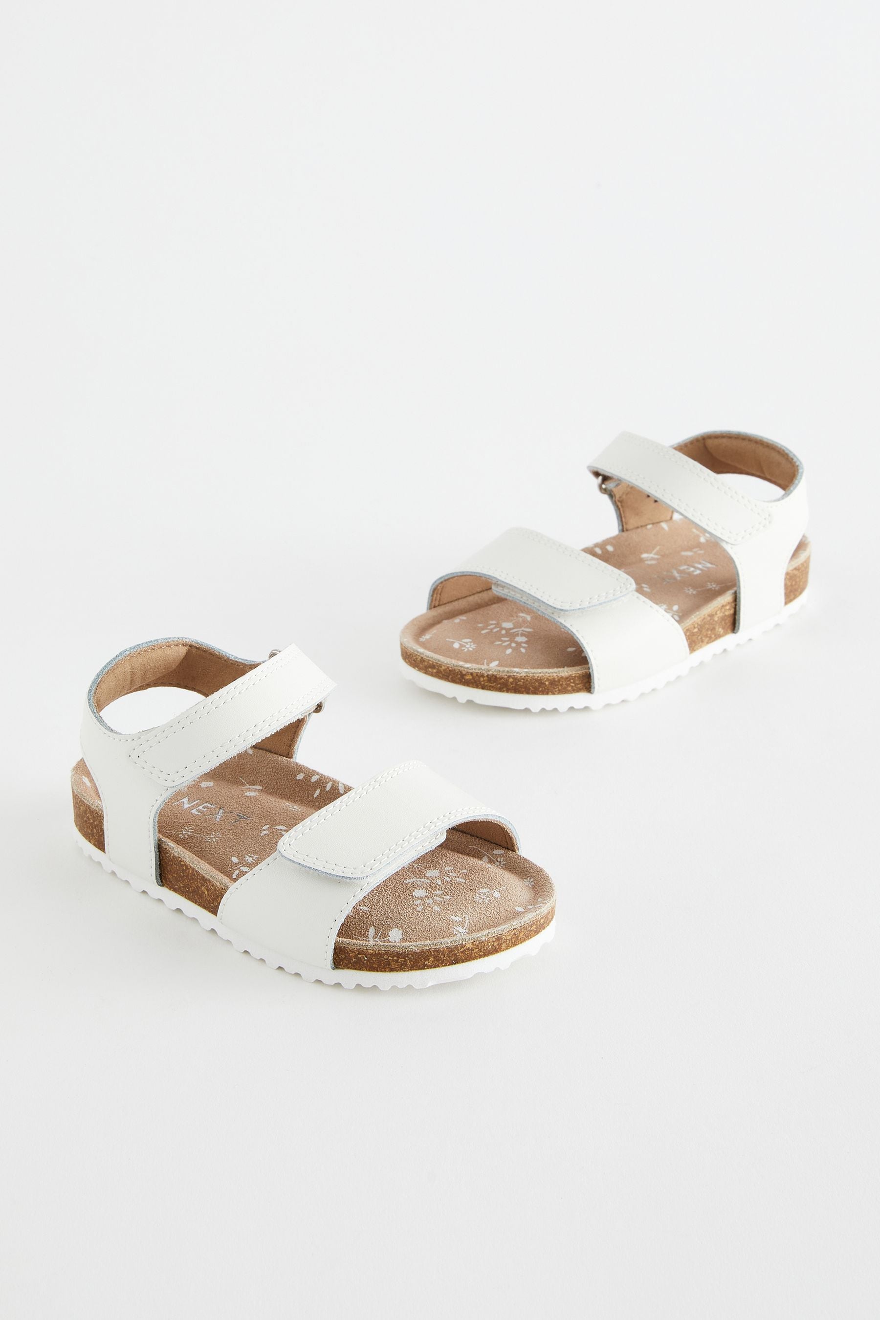 White Standard Fit (F) Leather Corkbed Sandals