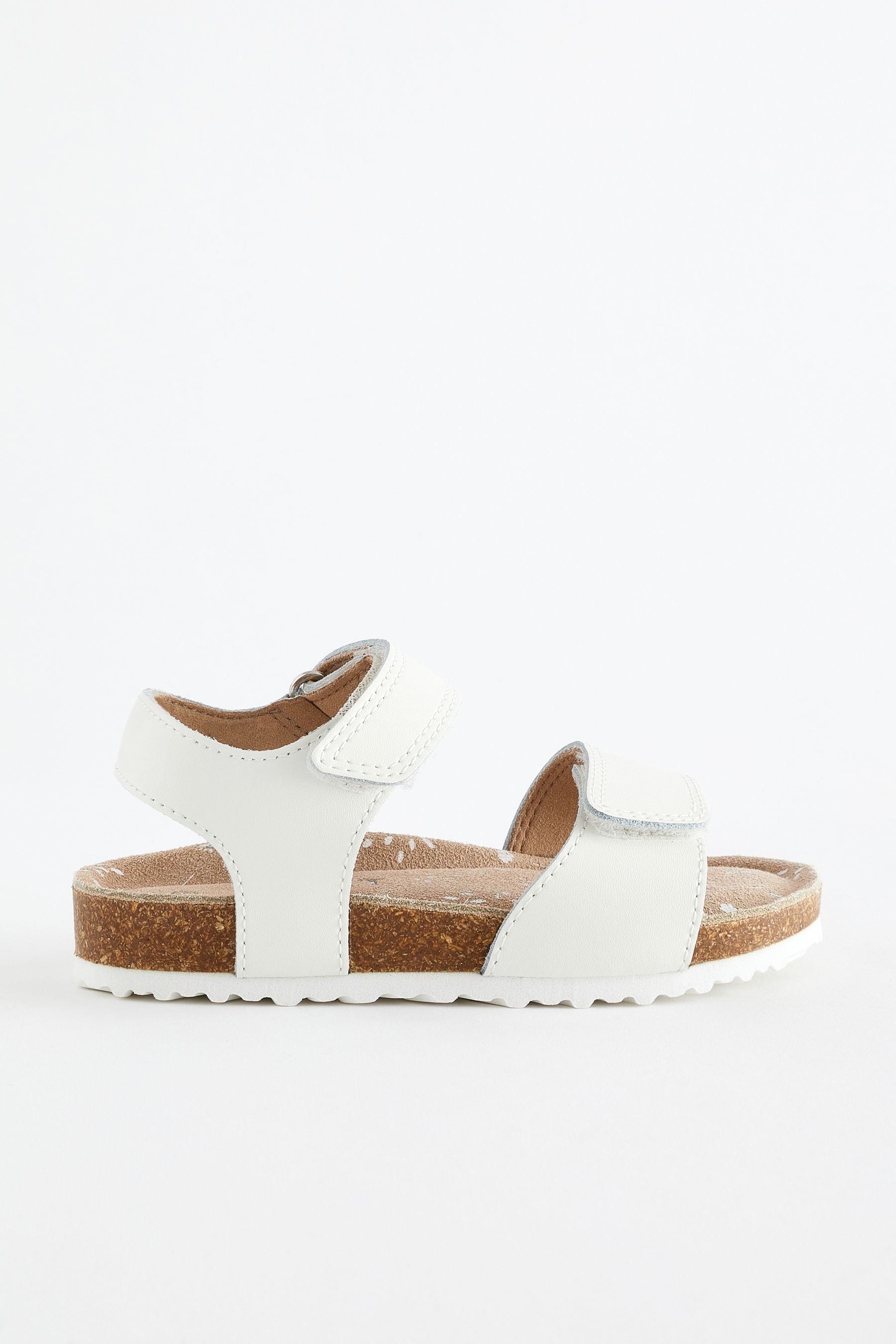 White Standard Fit (F) Leather Corkbed Sandals