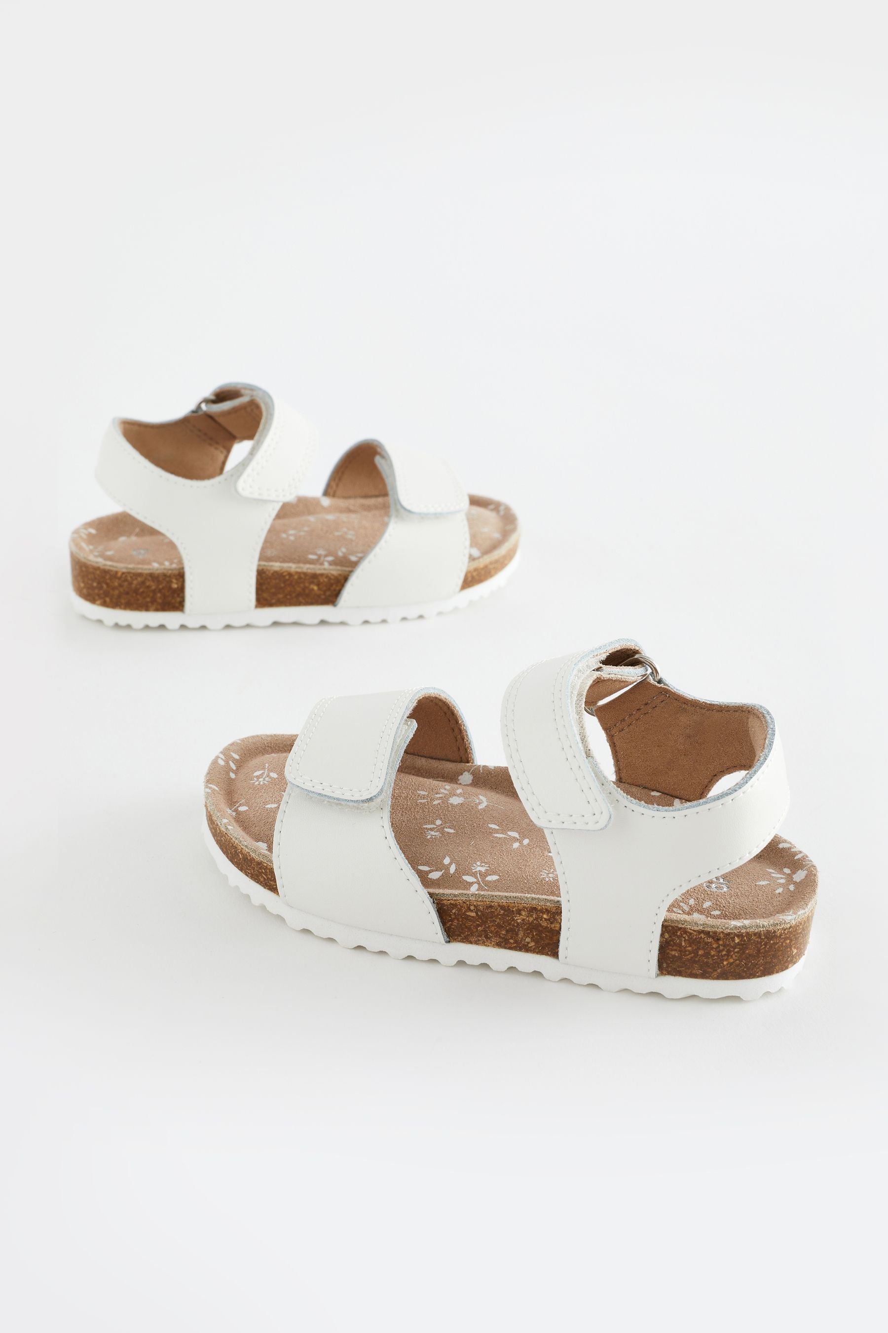 White Standard Fit (F) Leather Corkbed Sandals