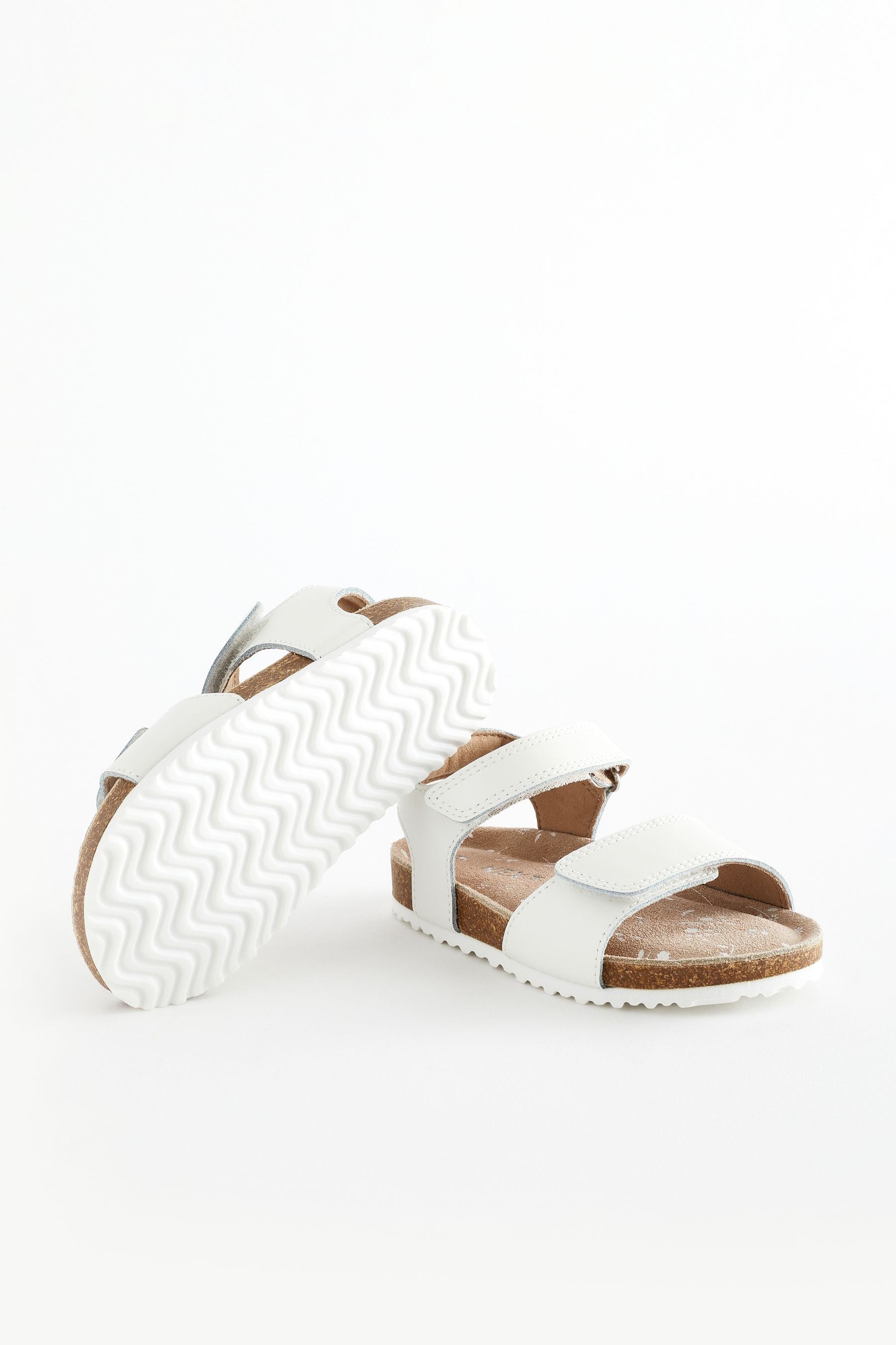 White Standard Fit (F) Leather Corkbed Sandals