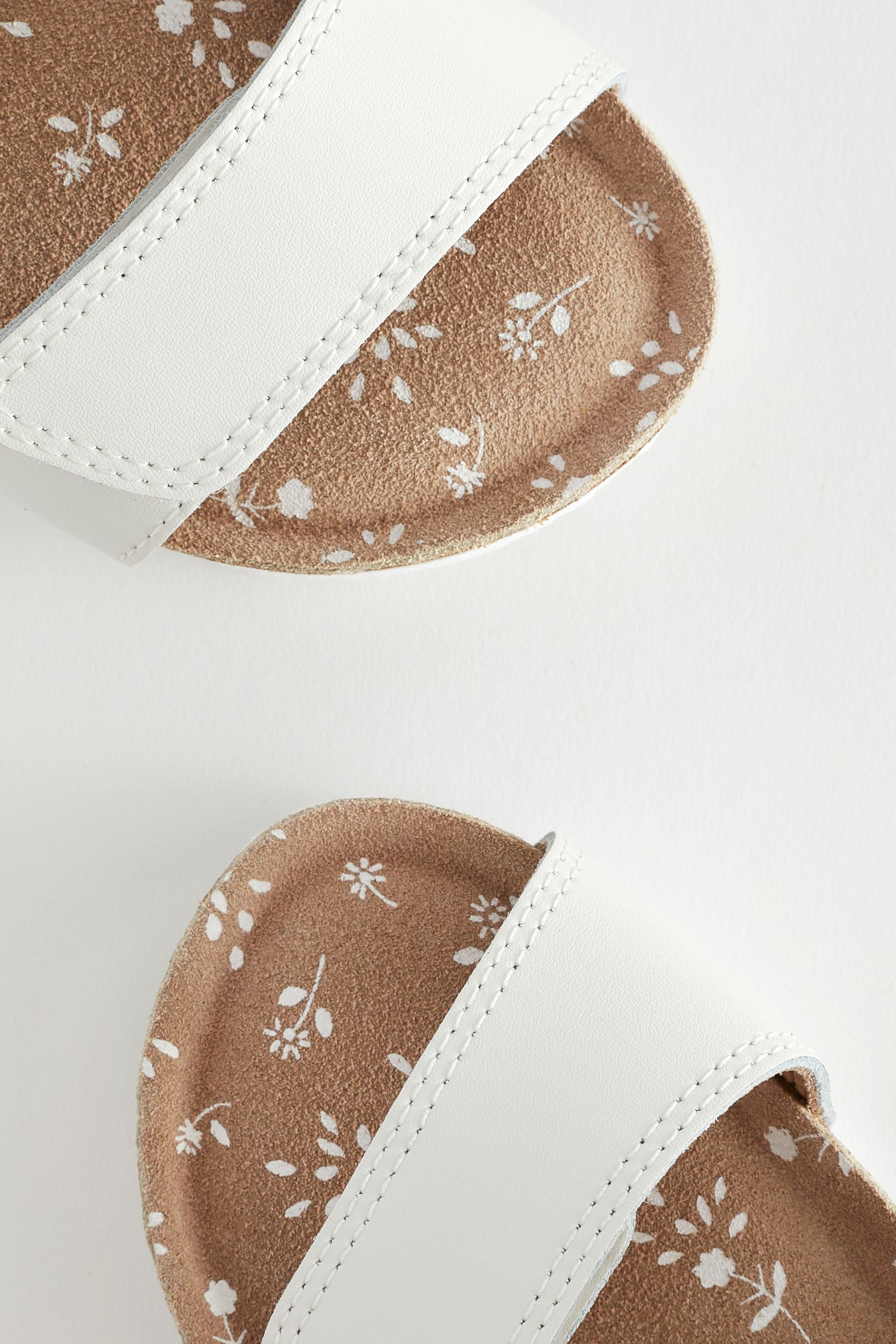 White Standard Fit (F) Leather Corkbed Sandals