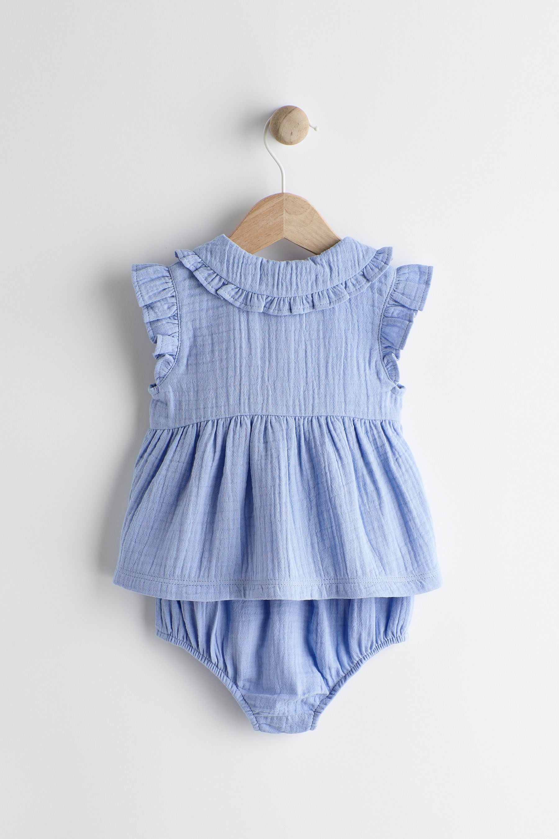 Blue Woven Baby Shirt and Knickers Set (0mths-3yrs)