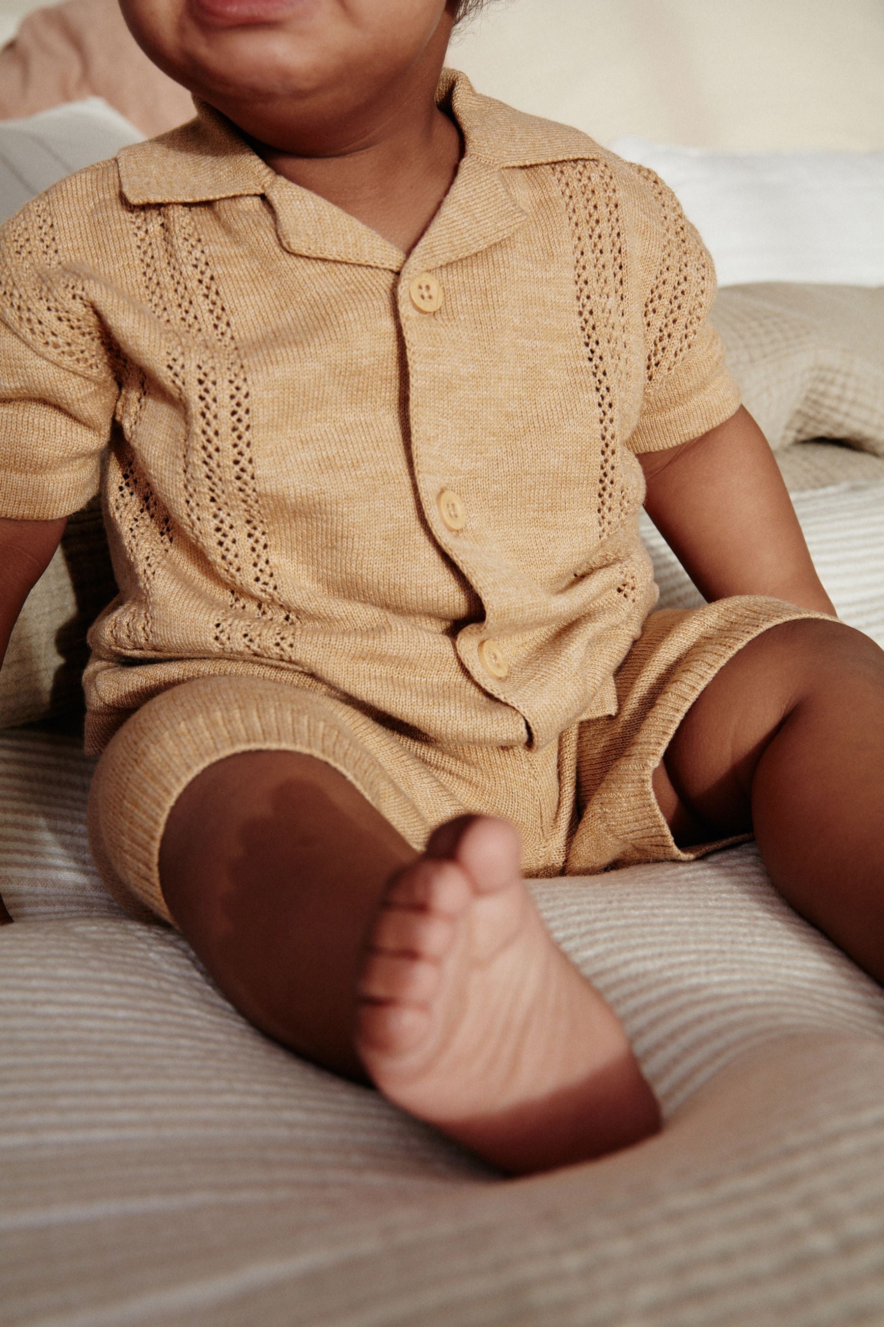 Beige 2 Piece Baby Short Sleeve Peplum Top & Shorts Set (0mths-3yrs)