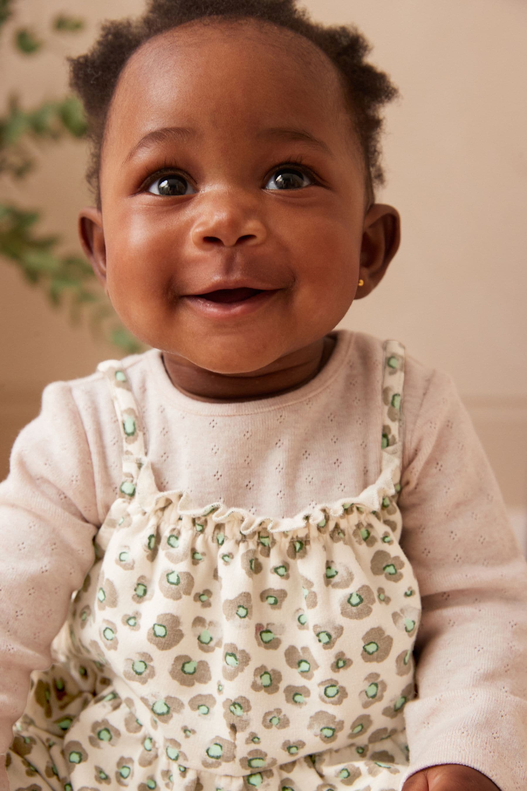 Tan Brown/Cream Leopard Print 100% Cotton Bodysuit & Baby Dungarees Set (0mths-3yrs)