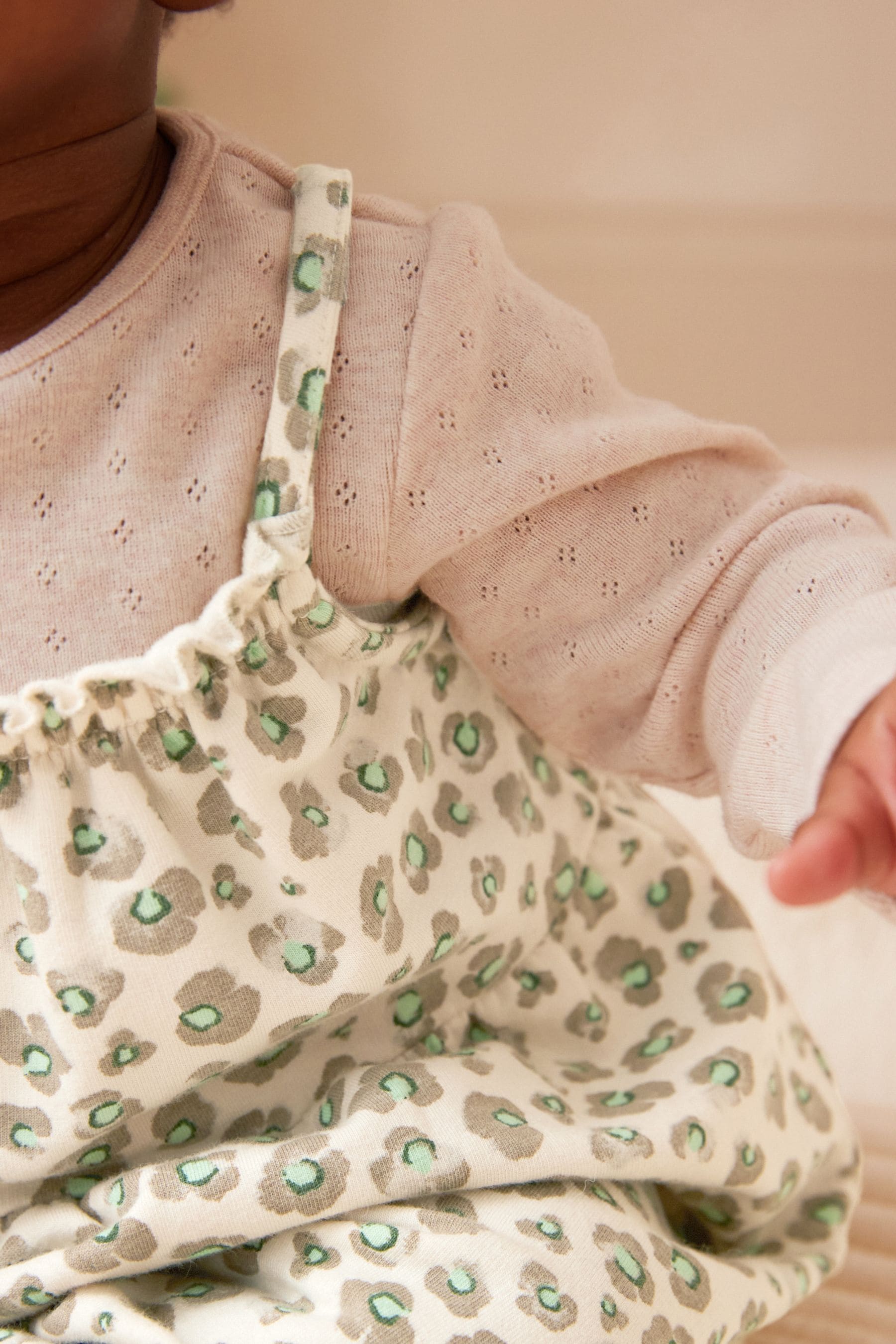 Tan Brown/Cream Leopard Print 100% Cotton Bodysuit & Baby Dungarees Set (0mths-3yrs)