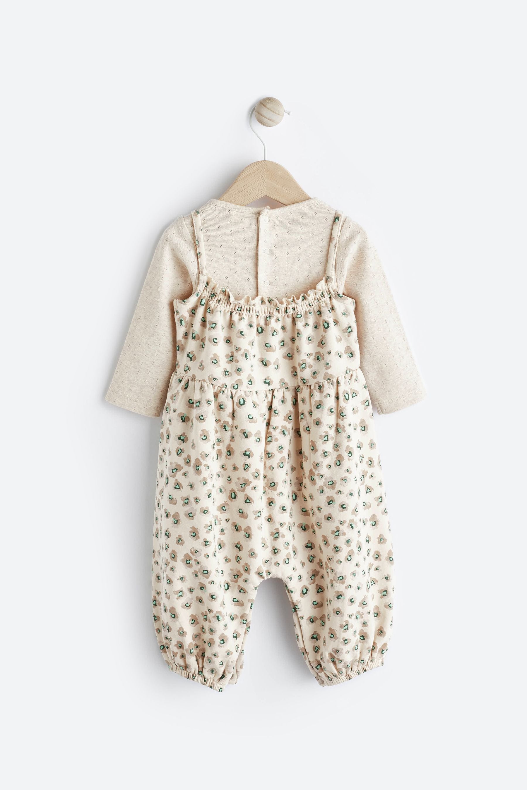 Tan Brown/Cream Leopard Print 100% Cotton Bodysuit & Baby Dungarees Set (0mths-3yrs)