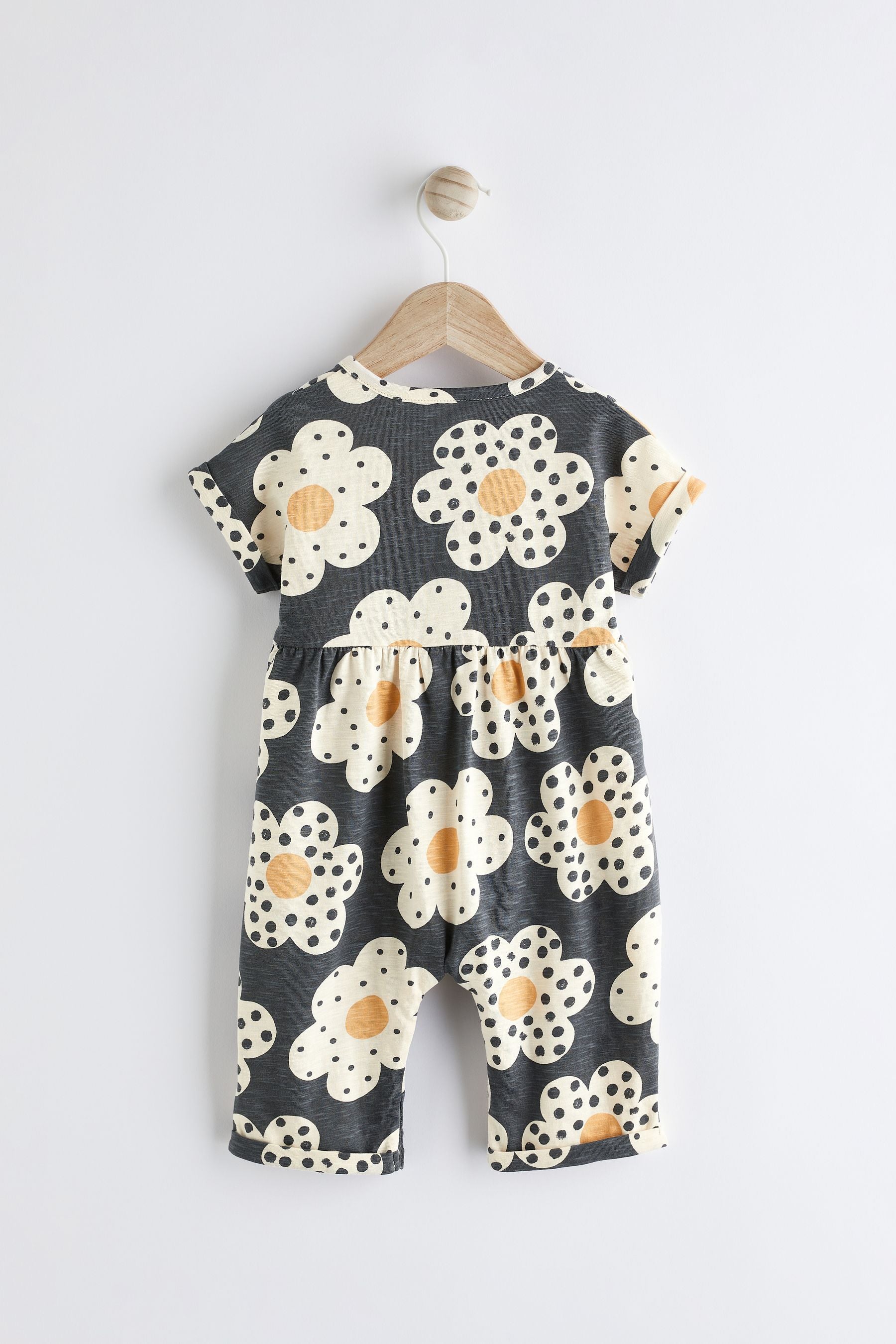 Monochrome Flower Print Baby Short Sleeve Wide Leg Jumpsuit (0mths-3yrs)