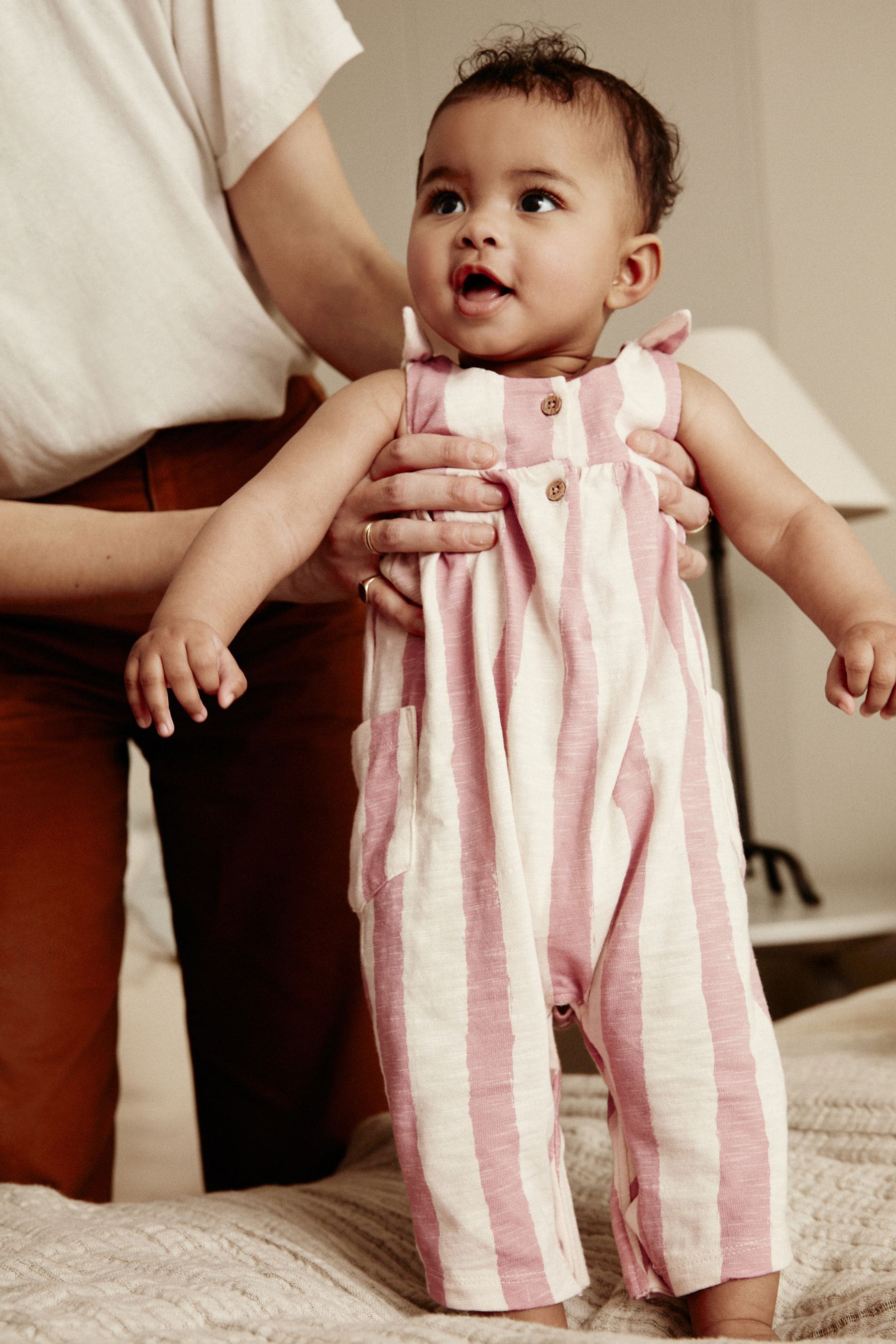 Pink/White Stripe Baby Romper (0mths-3yrs)