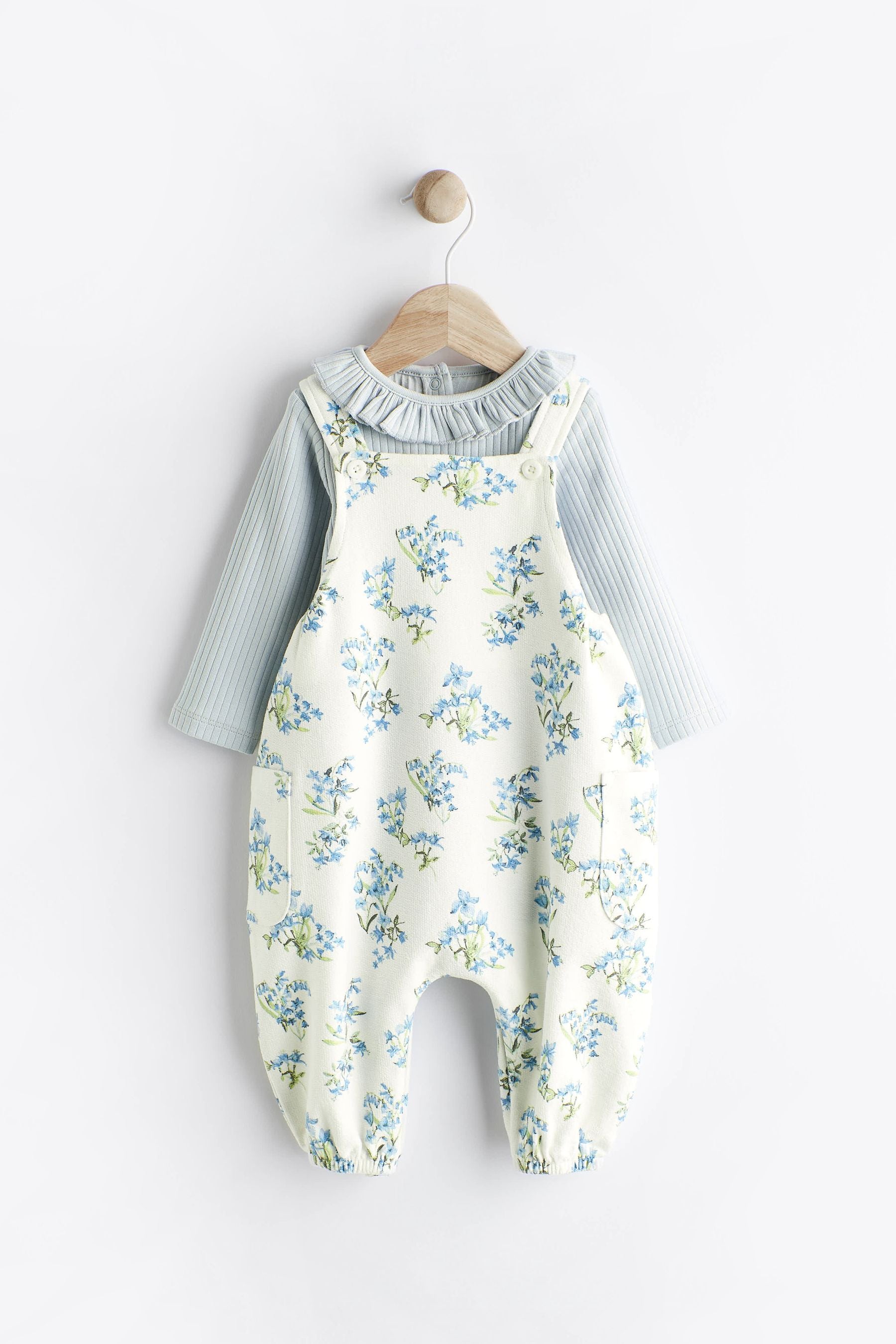 Blue Floral Jersey Baby Dungarees & Bodysuit Set (0mths-3yrs)