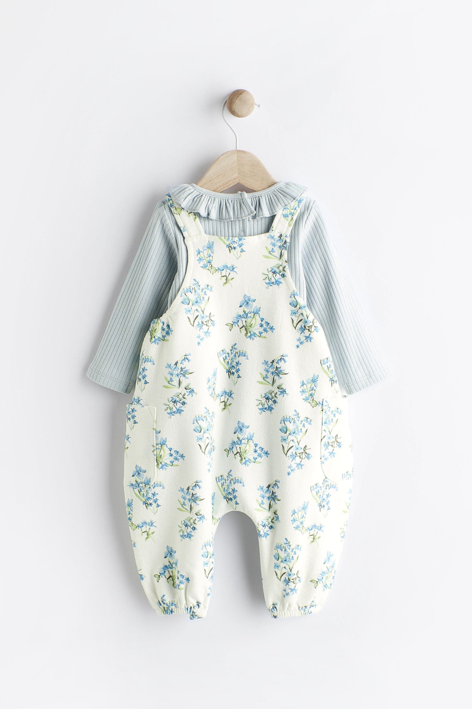 Blue Floral Jersey Baby Dungarees & Bodysuit Set (0mths-3yrs)