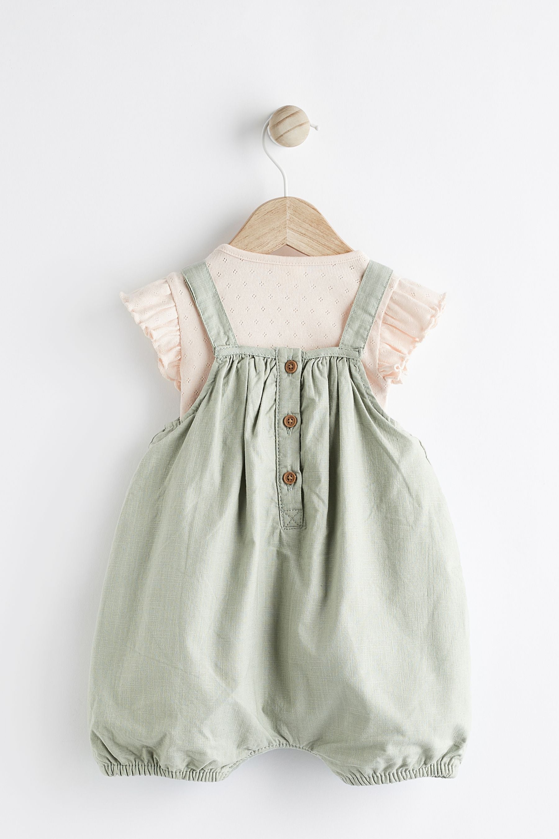 Green Embroidered Flowers Baby Short Sleeve Top and Dungarees Set (0mths-2yrs)