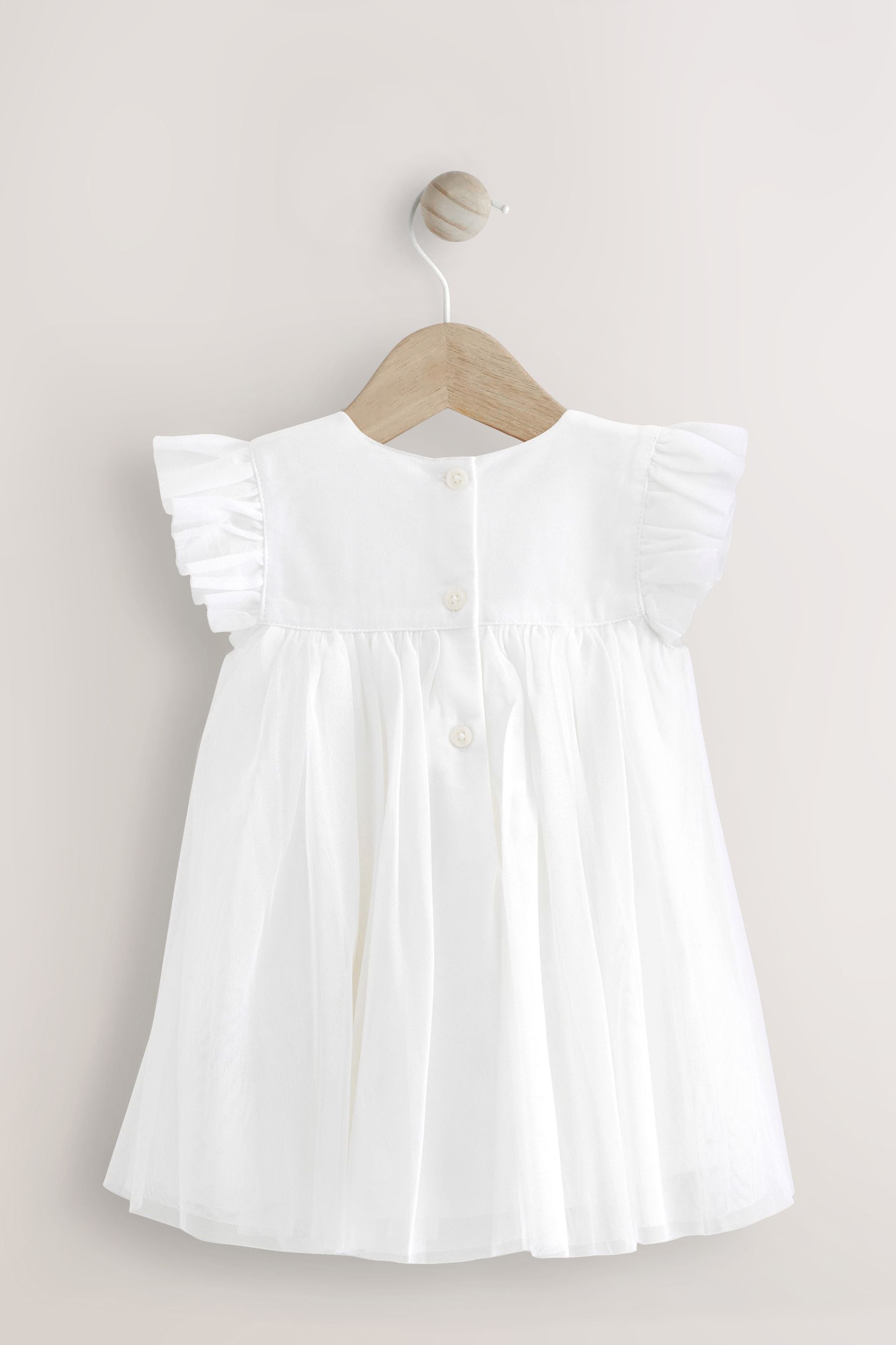 White Baby Party Frill Sleeve Dress (0mths-2yrs)