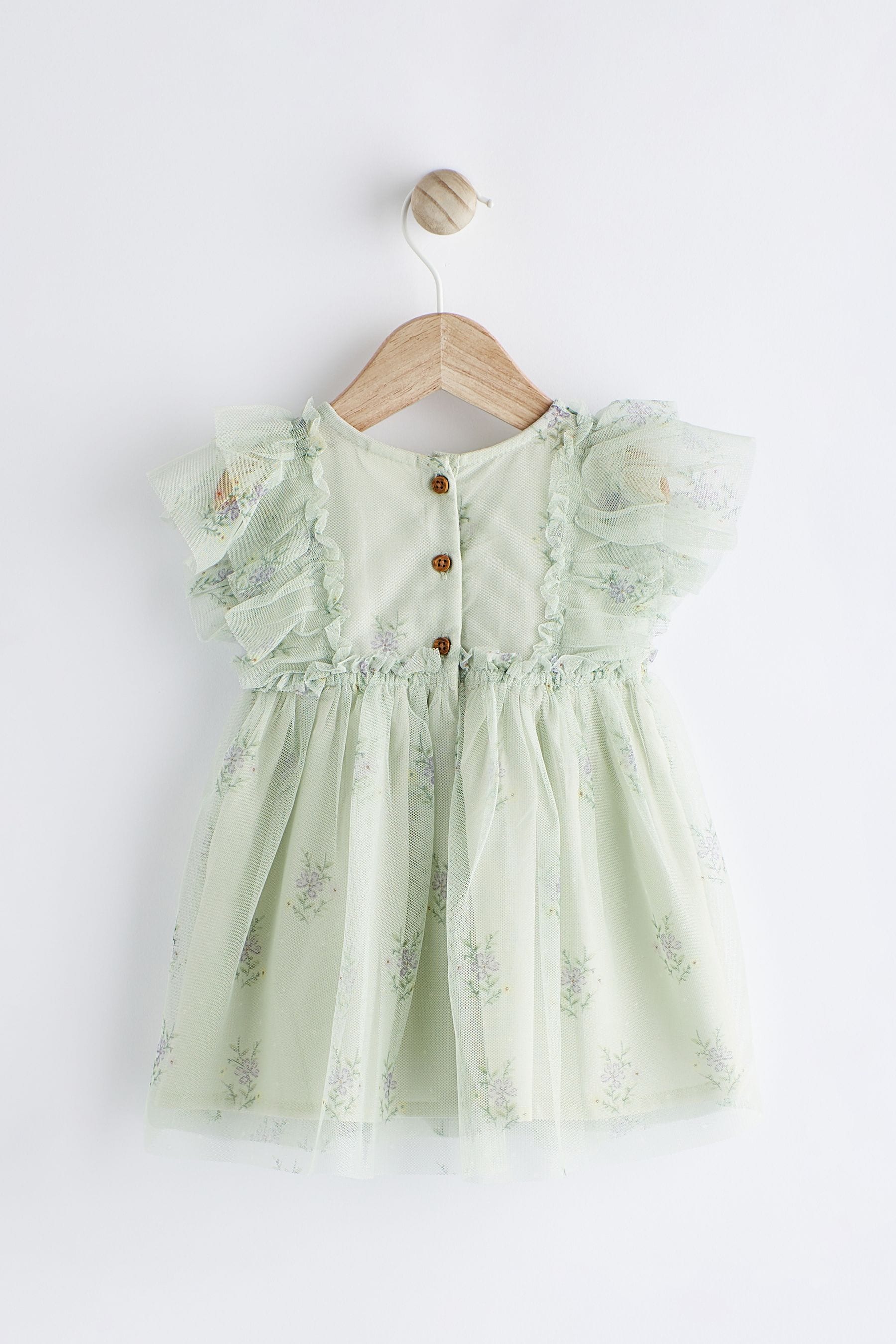 Green Floral Baby Party Frill Sleeve Dress (0mths-2yrs)