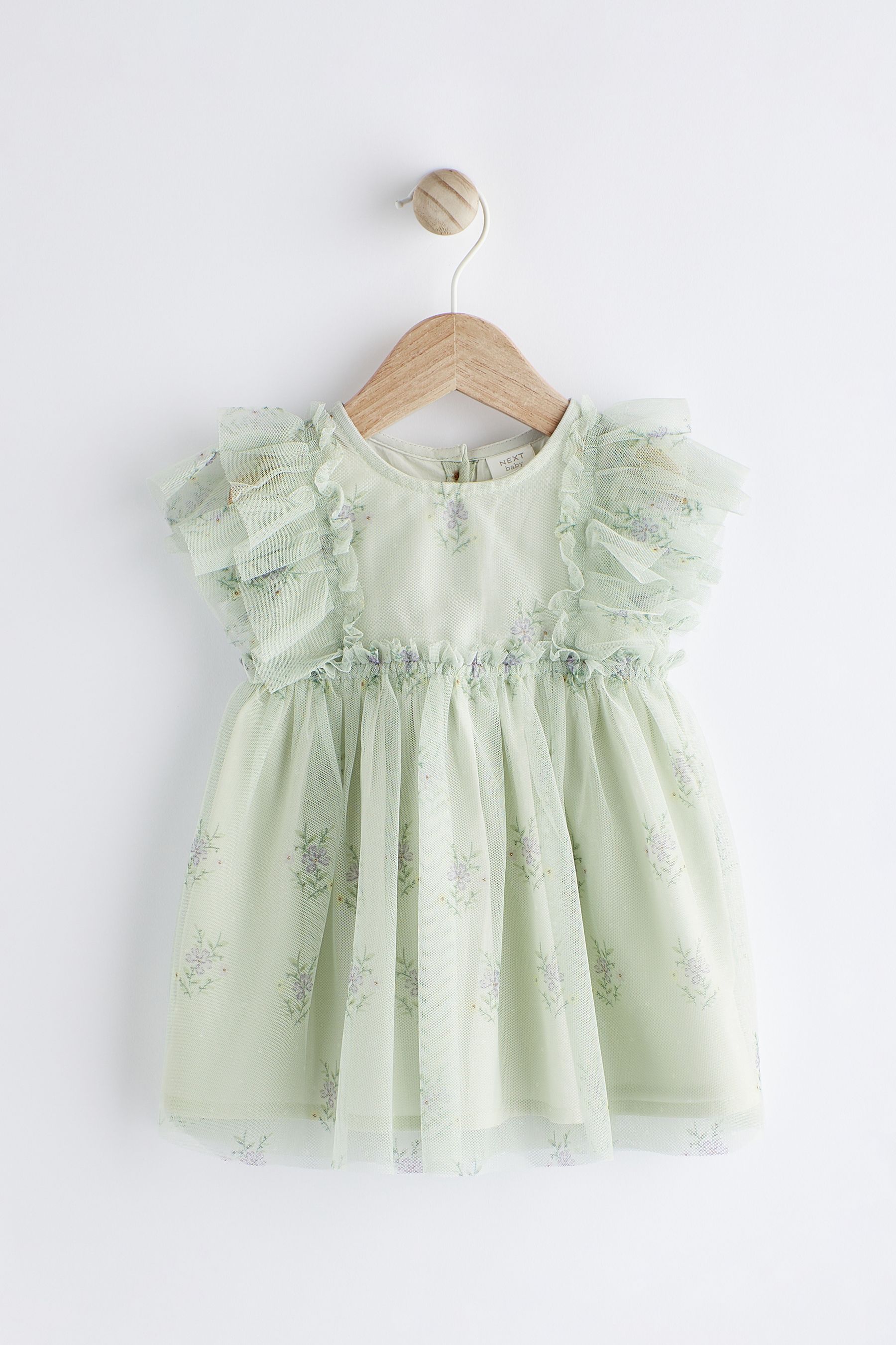 Green Floral Baby Party Frill Sleeve Dress (0mths-2yrs)