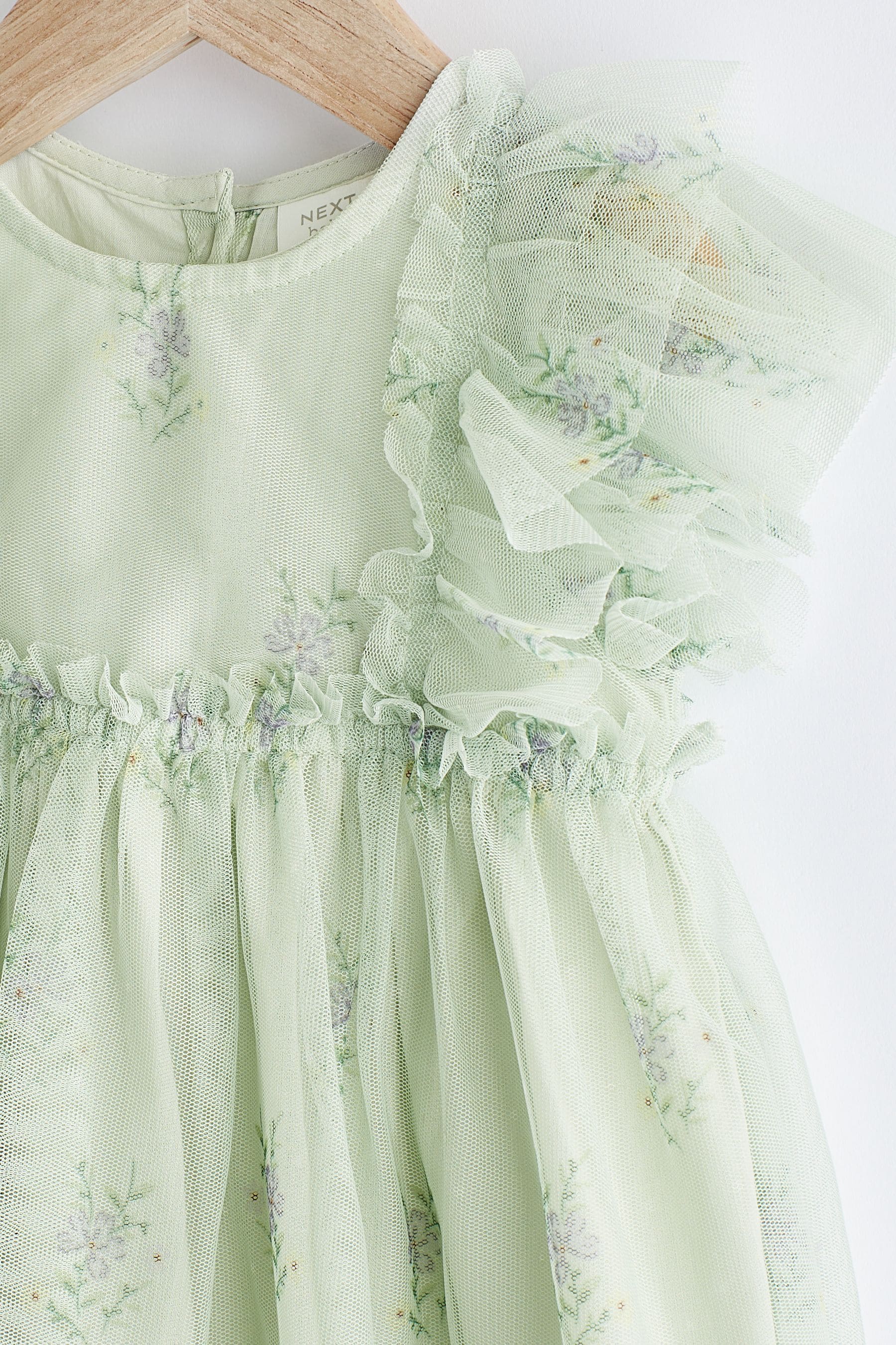 Green Floral Baby Party Frill Sleeve Dress (0mths-2yrs)