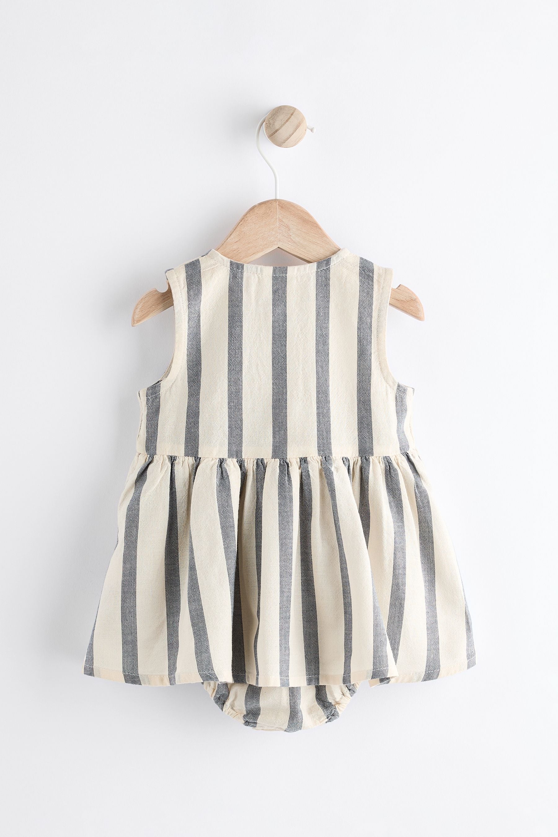 Grey/White Stripe Baby Integral Knickers Dress (0mths-2yrs)