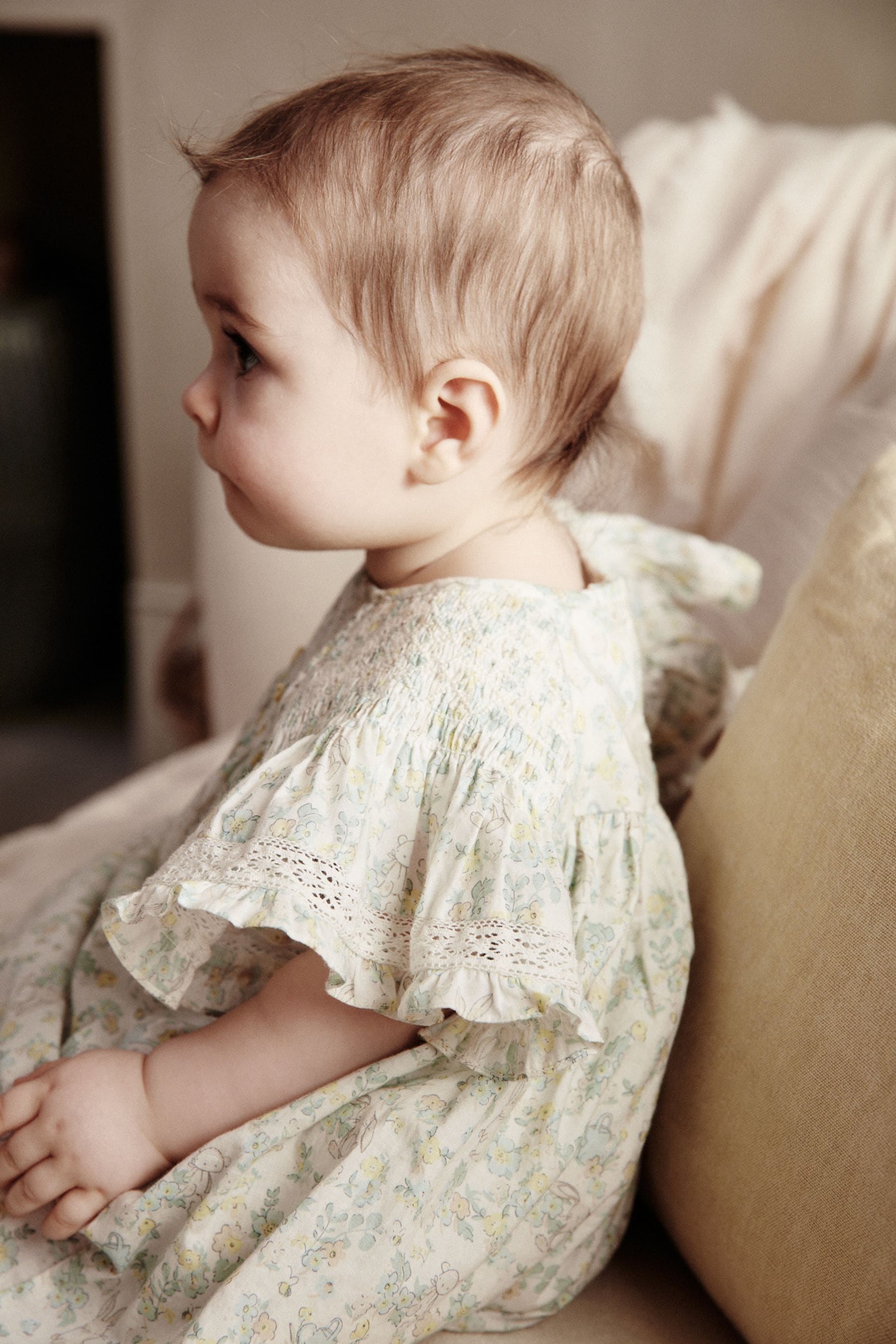 Green Ditsy Floral Woven Baby Dress And Knicker Set (0mths-2yrs)