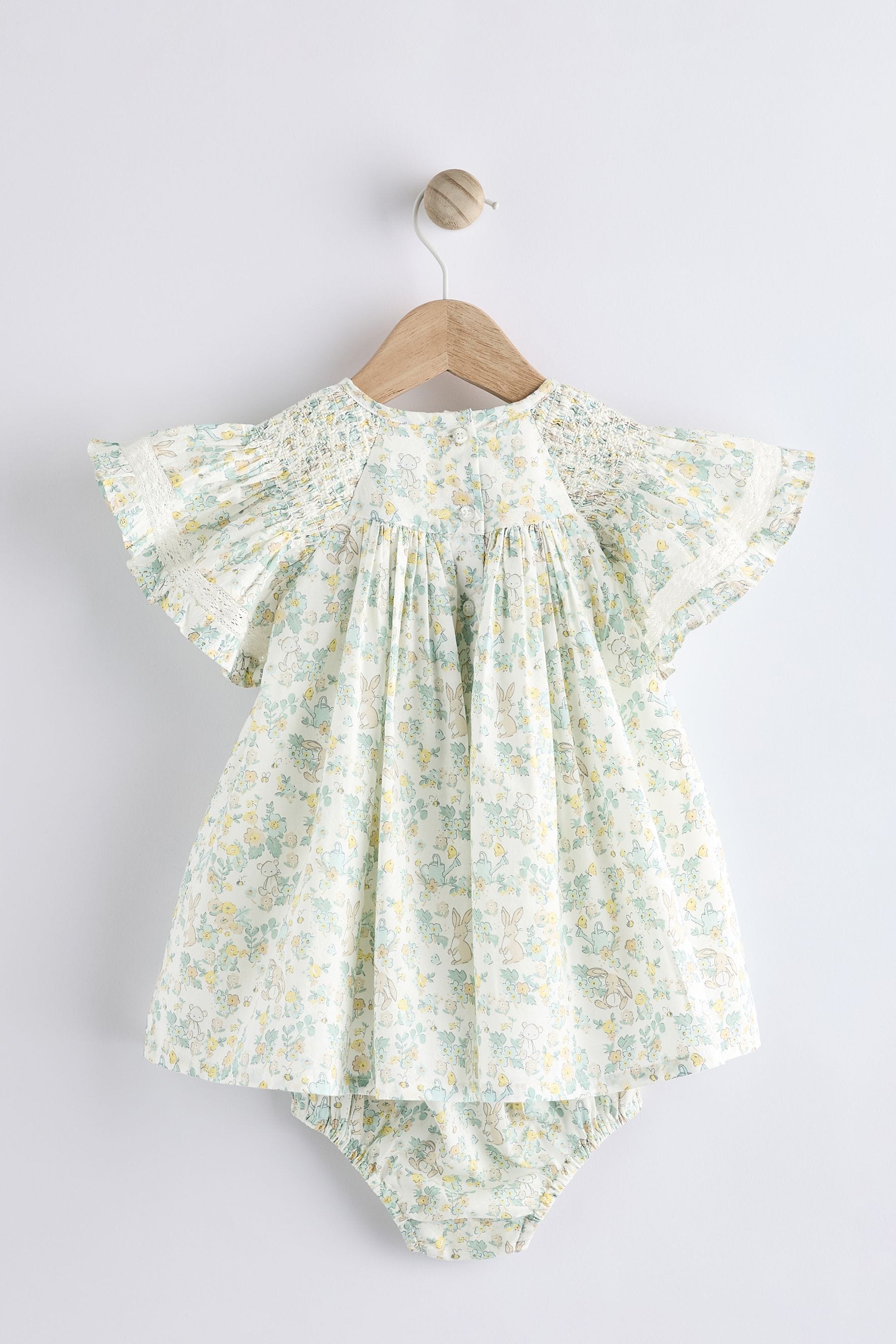 Green Ditsy Floral Woven Baby Dress And Knicker Set (0mths-2yrs)