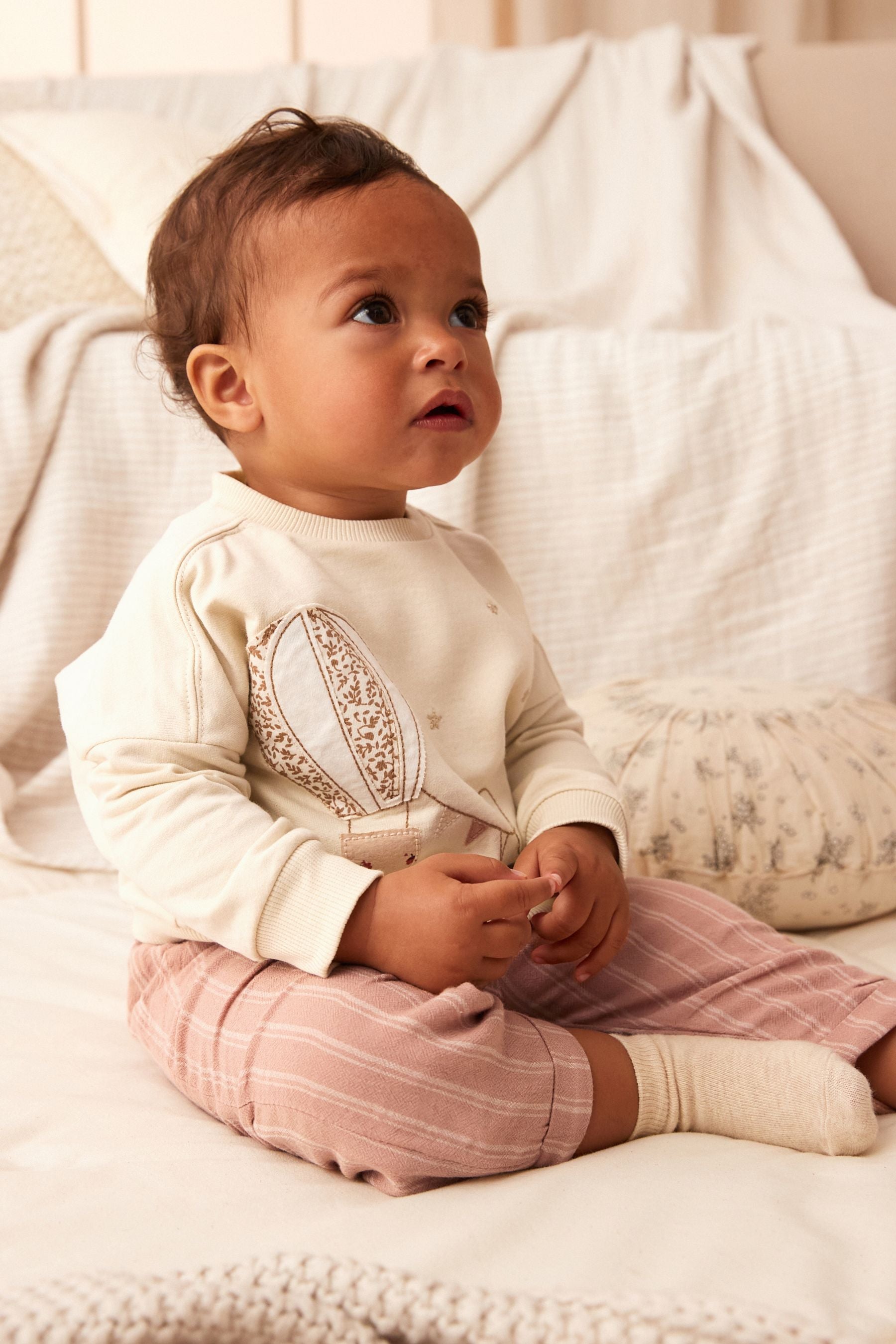 Pink/Cream 2pc Baby Sweater & Trousers Set