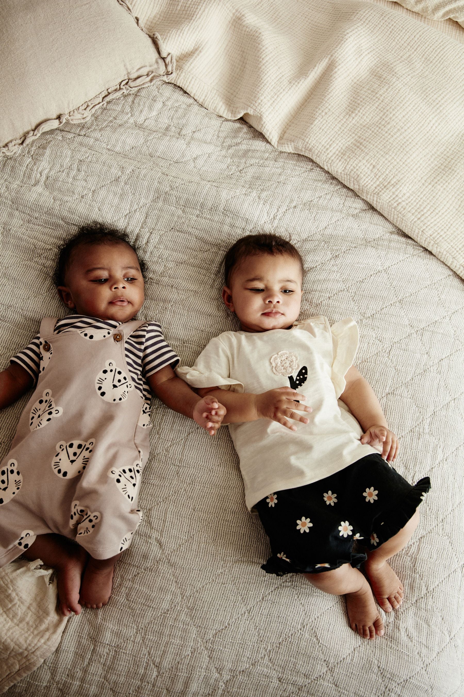 Monochrome Flower Baby Top and Shorts 2 Piece Set