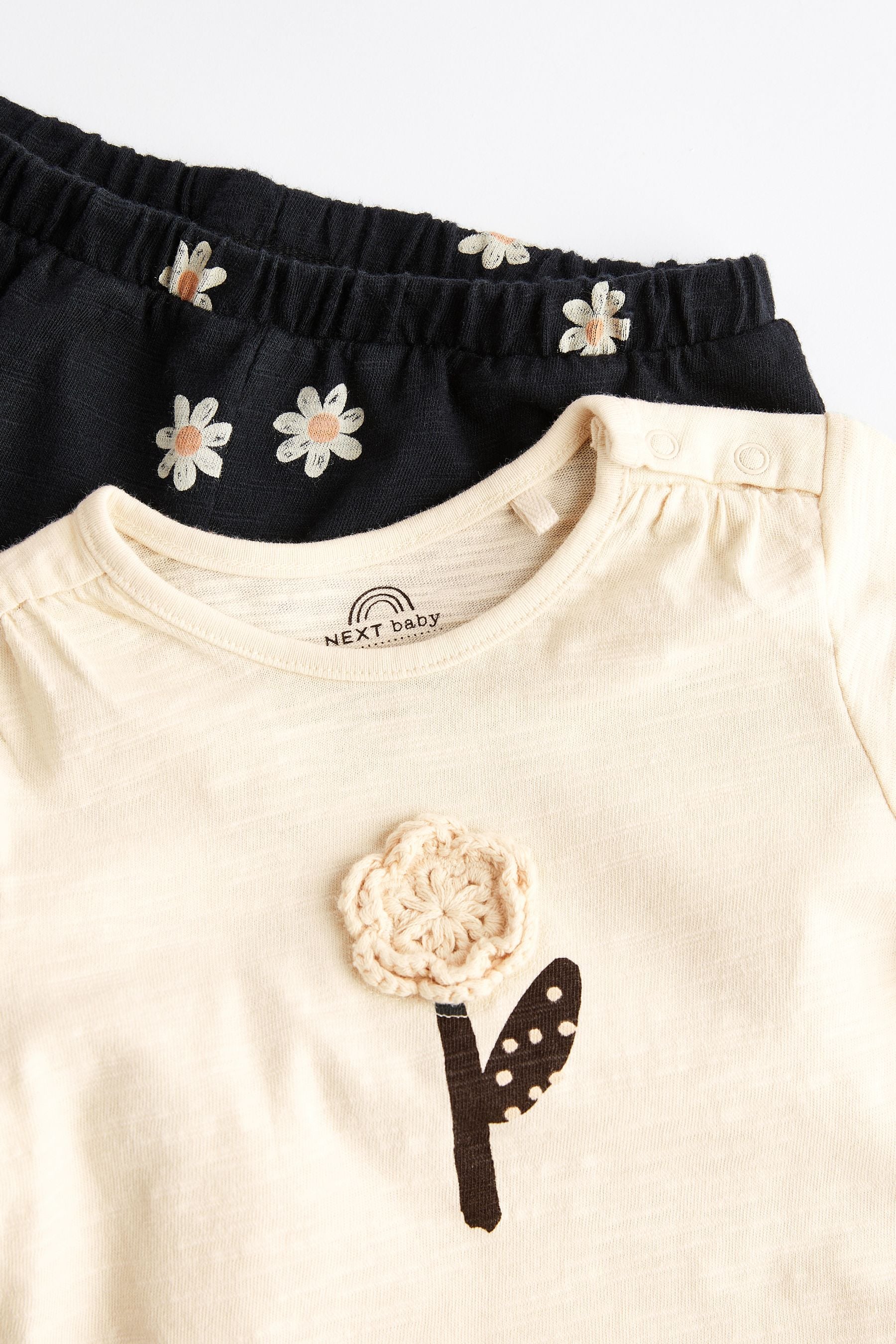 Monochrome Flower Baby Top and Shorts 2 Piece Set